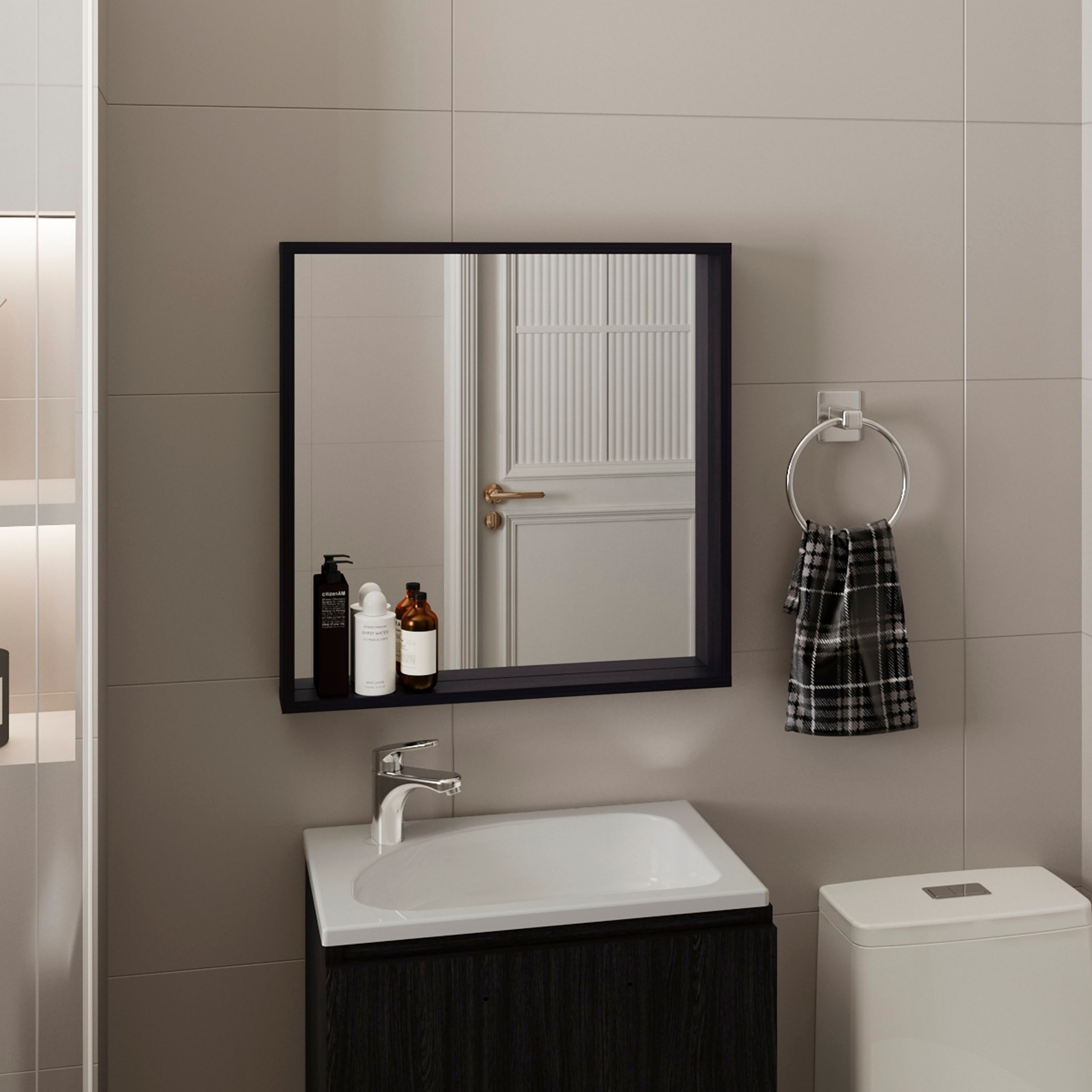 LOVMOR 2.8-in x 23.6-in x 23.6-in Black Bathroom Wall Cabinet with Mirrored Door Wall Mounted Storage Interior Storage #SF-W-B200P362002