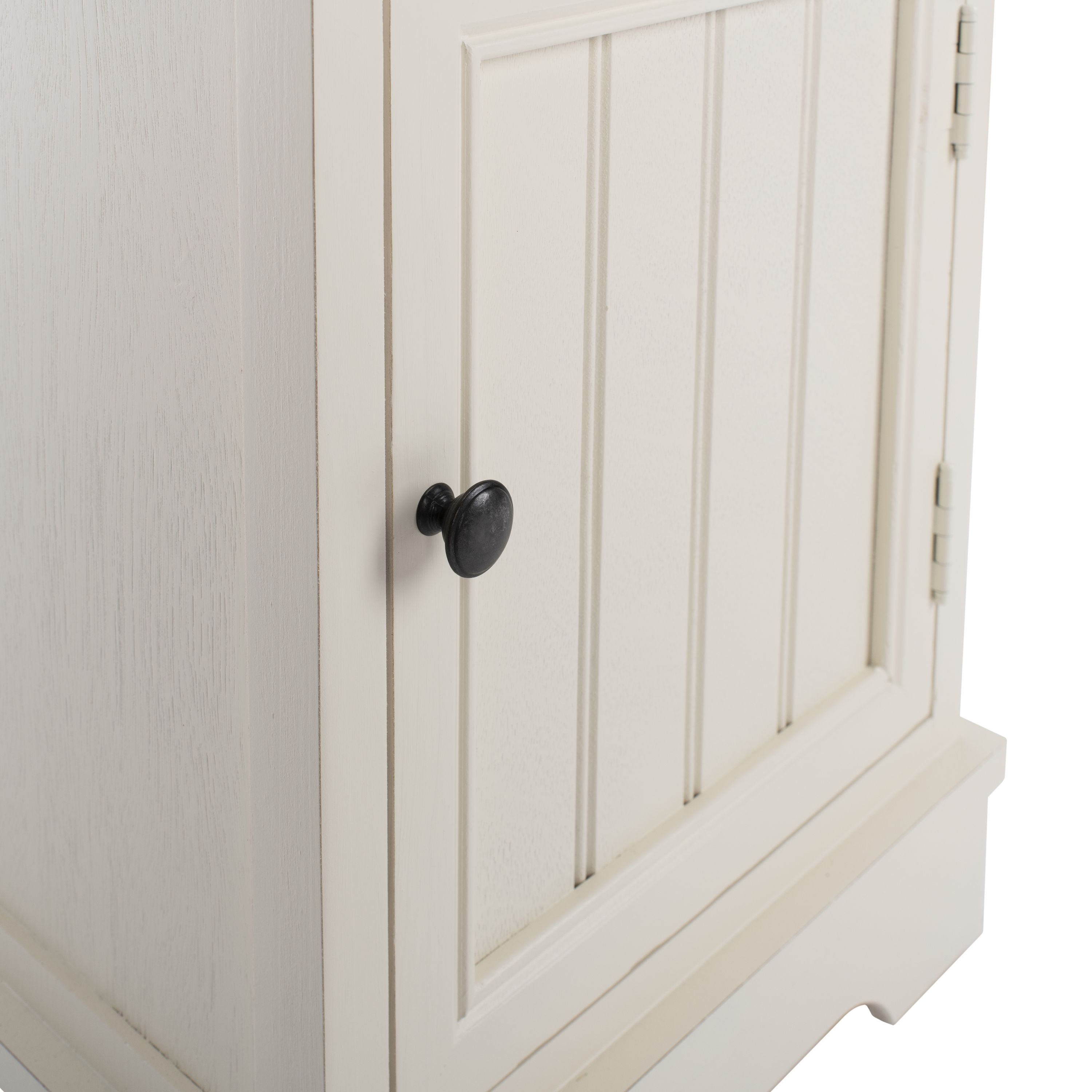 Distressed White Pine Accent Cabinet with Wicker Baskets