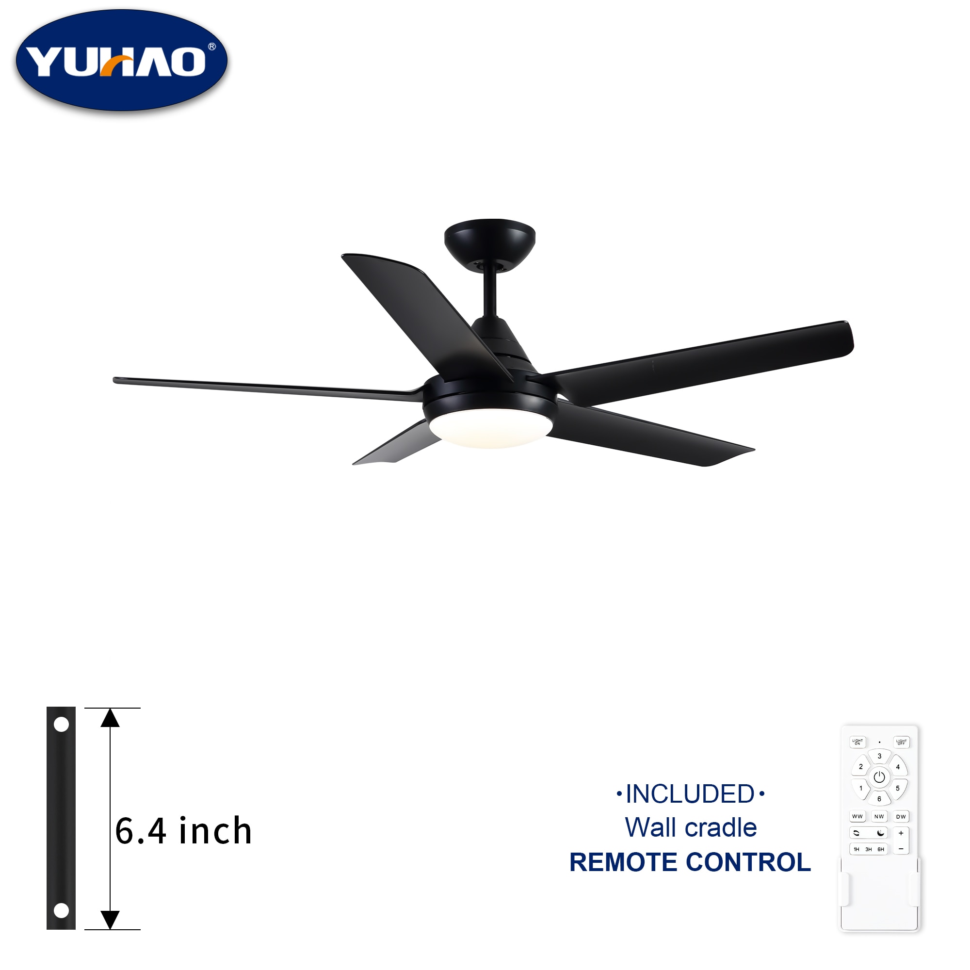 YUHAO LSAC1085BK482 Airedpro 48-in Color-Changing Integrated LED Black with Matte Blades Ceiling Fan With Light and Remote ( 5 -Blade )