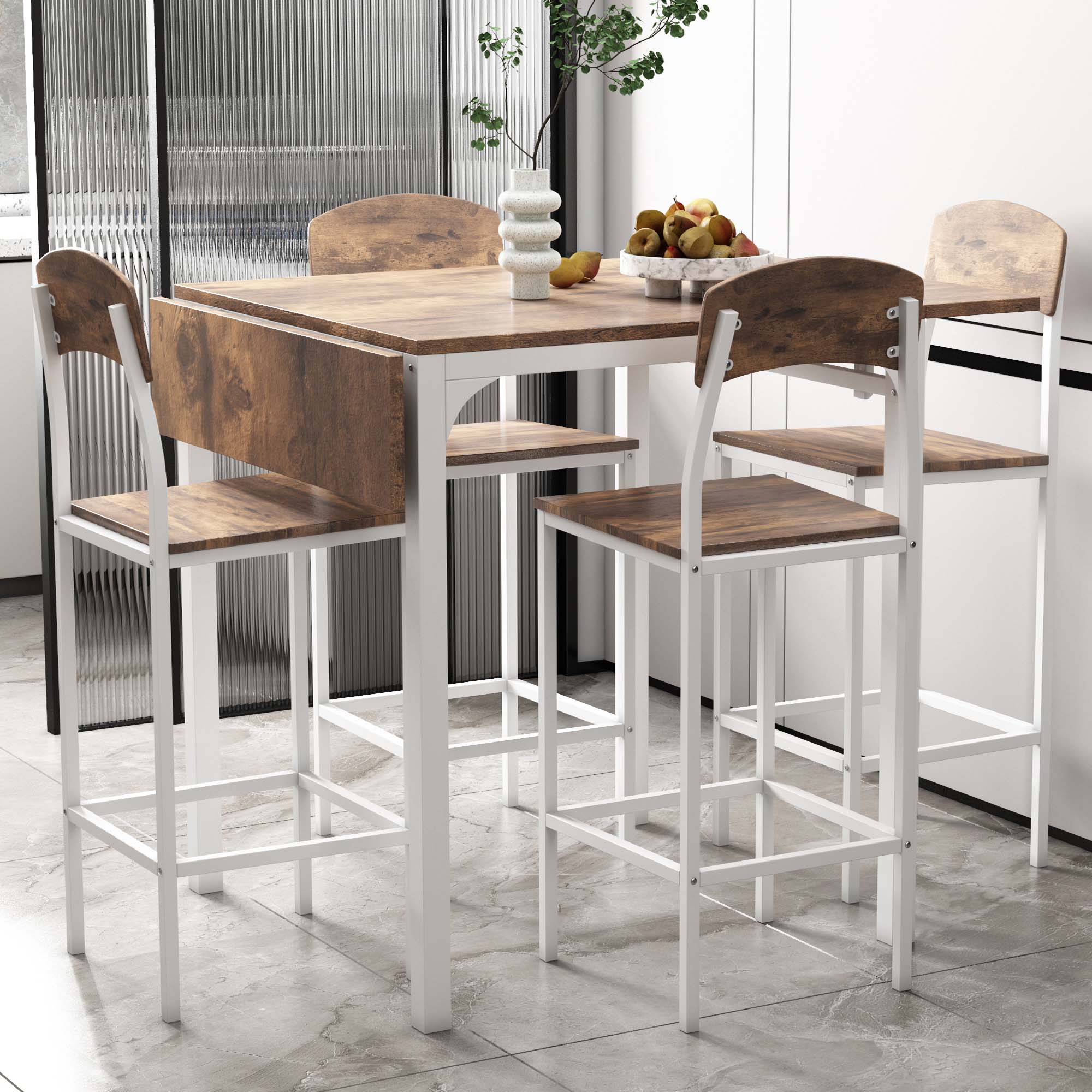 Fun Orange FUN25DS13 Drop Leaf Brown and White Traditional Dining Room Set with Rectangular Table ( Seats 4 )