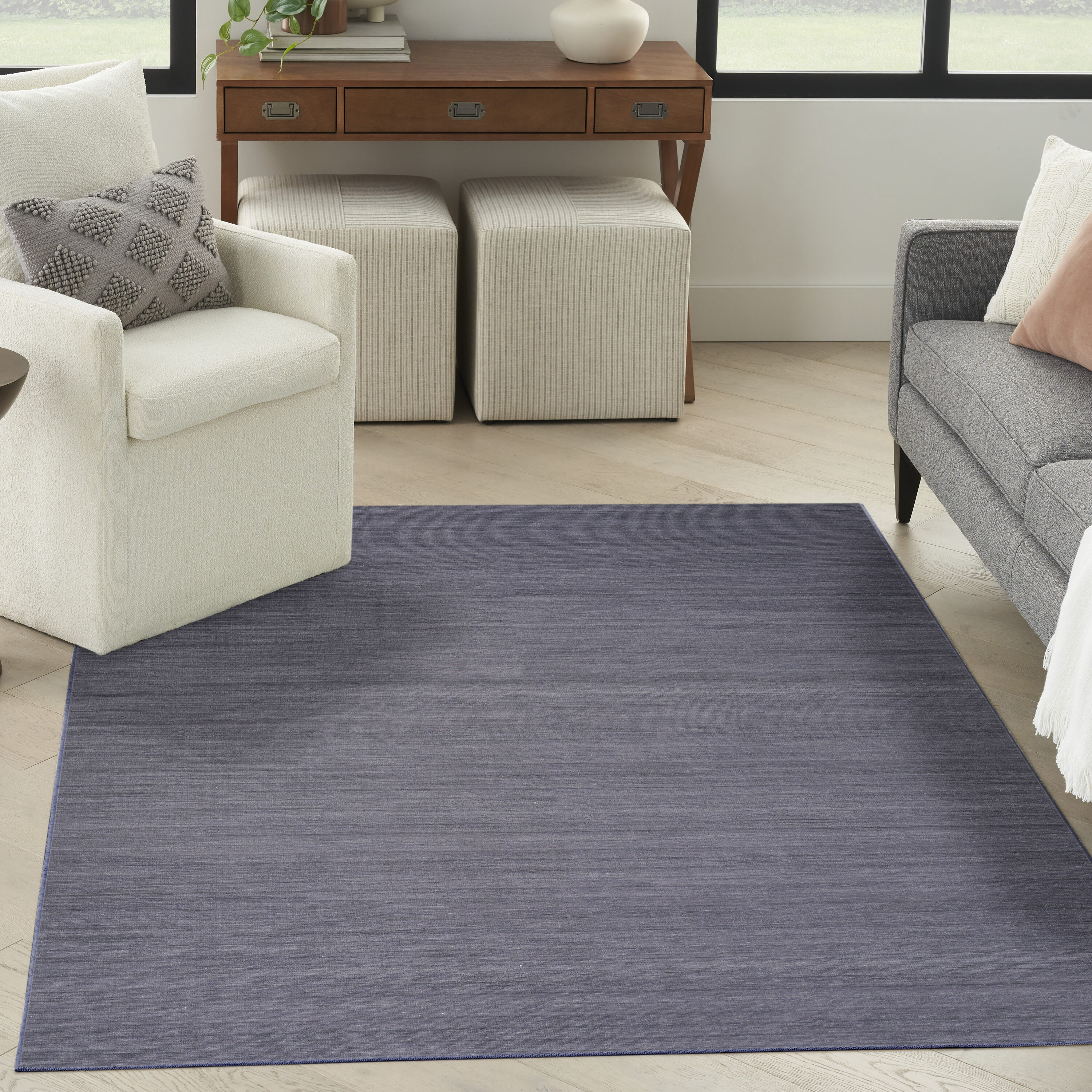 Nourison Home 099446949745 4 x 6 (ft) Cotton/Polyester Navy Rectangular Indoor Solid Machine washable Area rug