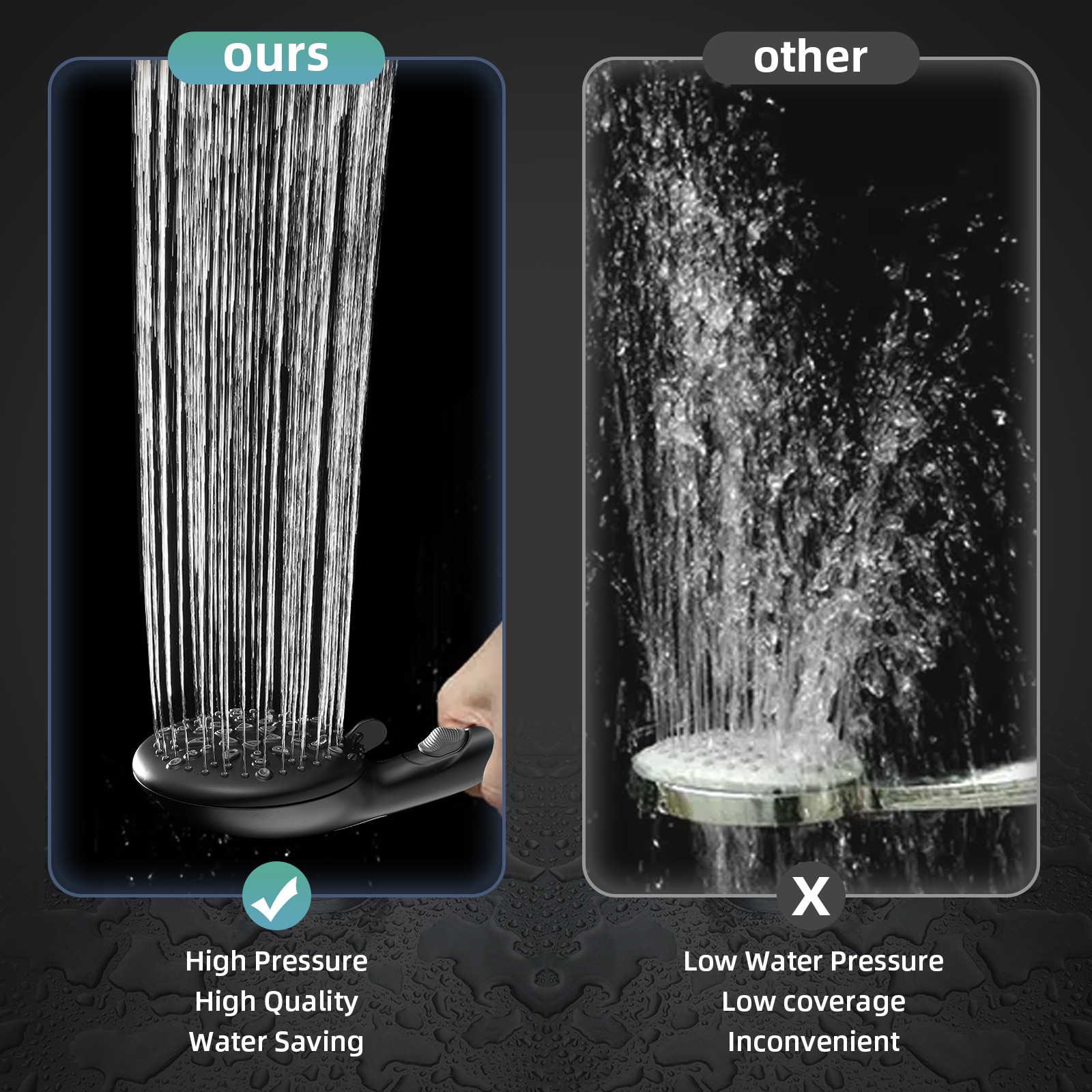 Matte Black Handheld Shower Head with Adjustable Spray Settings