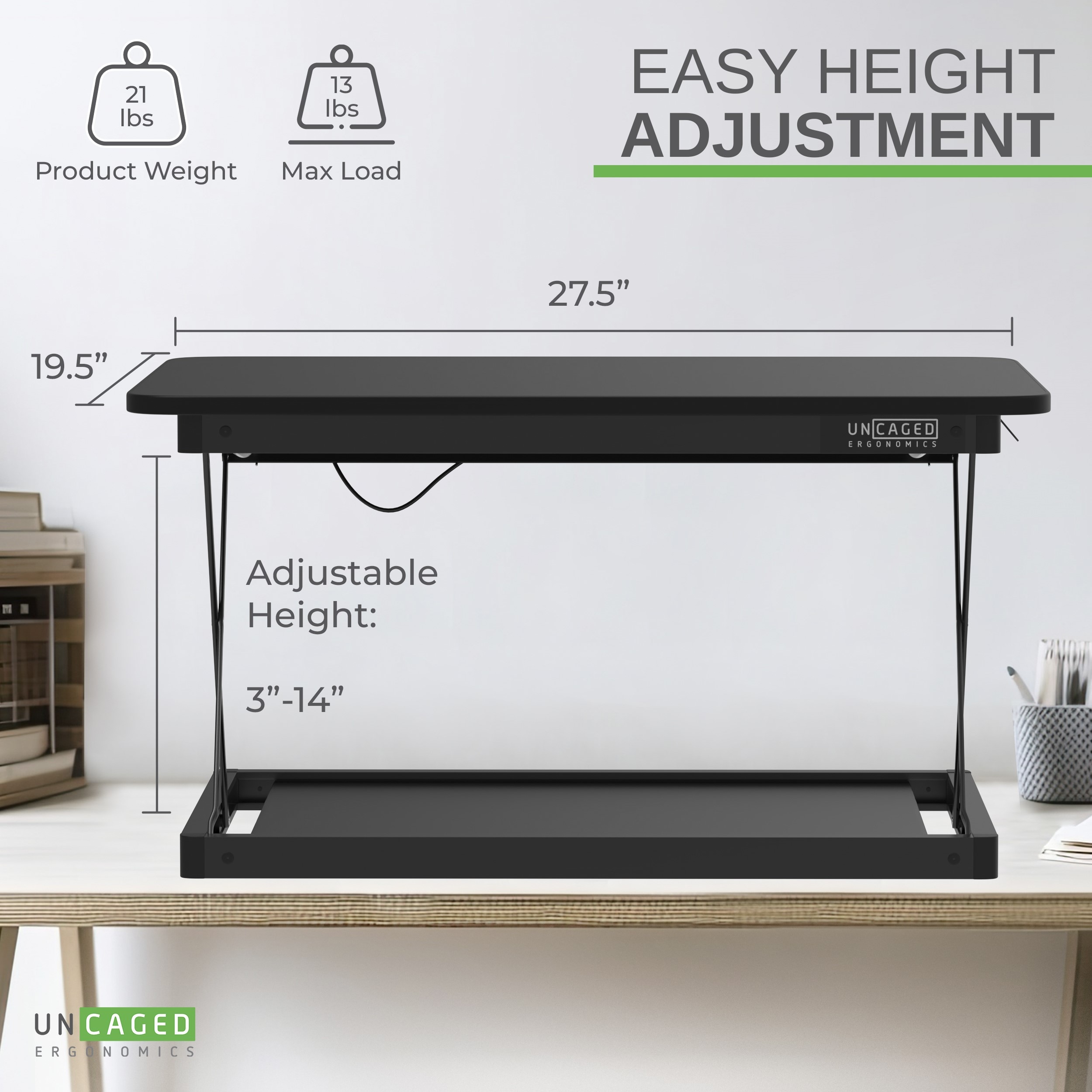 ErgoFlex Black Steel 27.5" Adjustable Height Standing Desk Converter