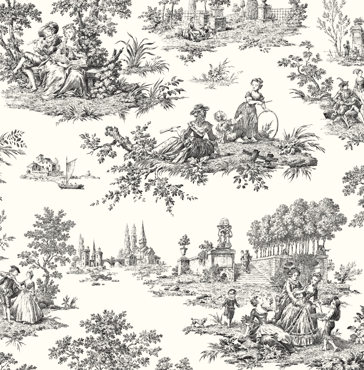 NextWall NW43300 30.75-Sq. Feet Inkwell Vinyl Toile Self-adhesive Peel and Stick Wallpaper