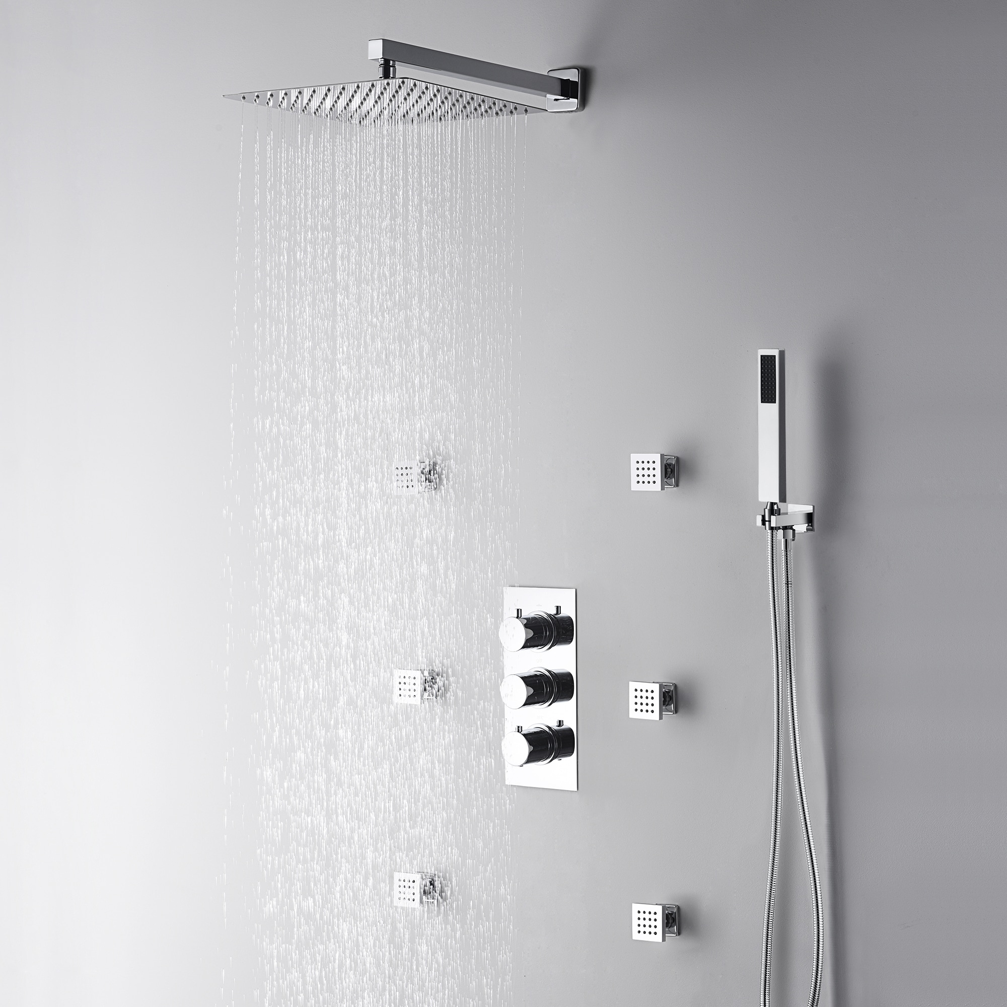CASAINC Chrome Dual Head Waterfall Built-In Shower Faucet System with 3 ...