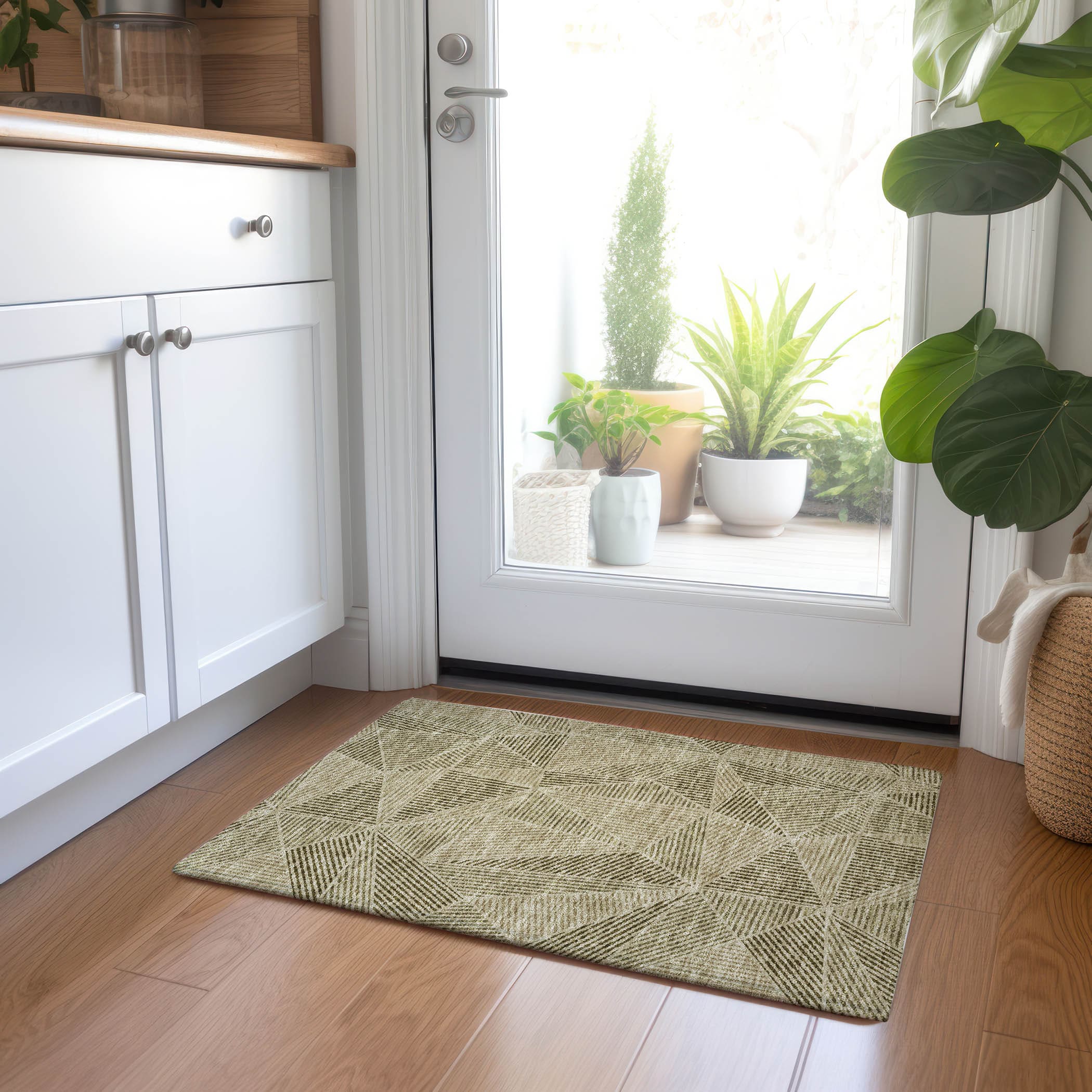 Khaki Flat Woven Synthetic Reversible Rectangular Rug