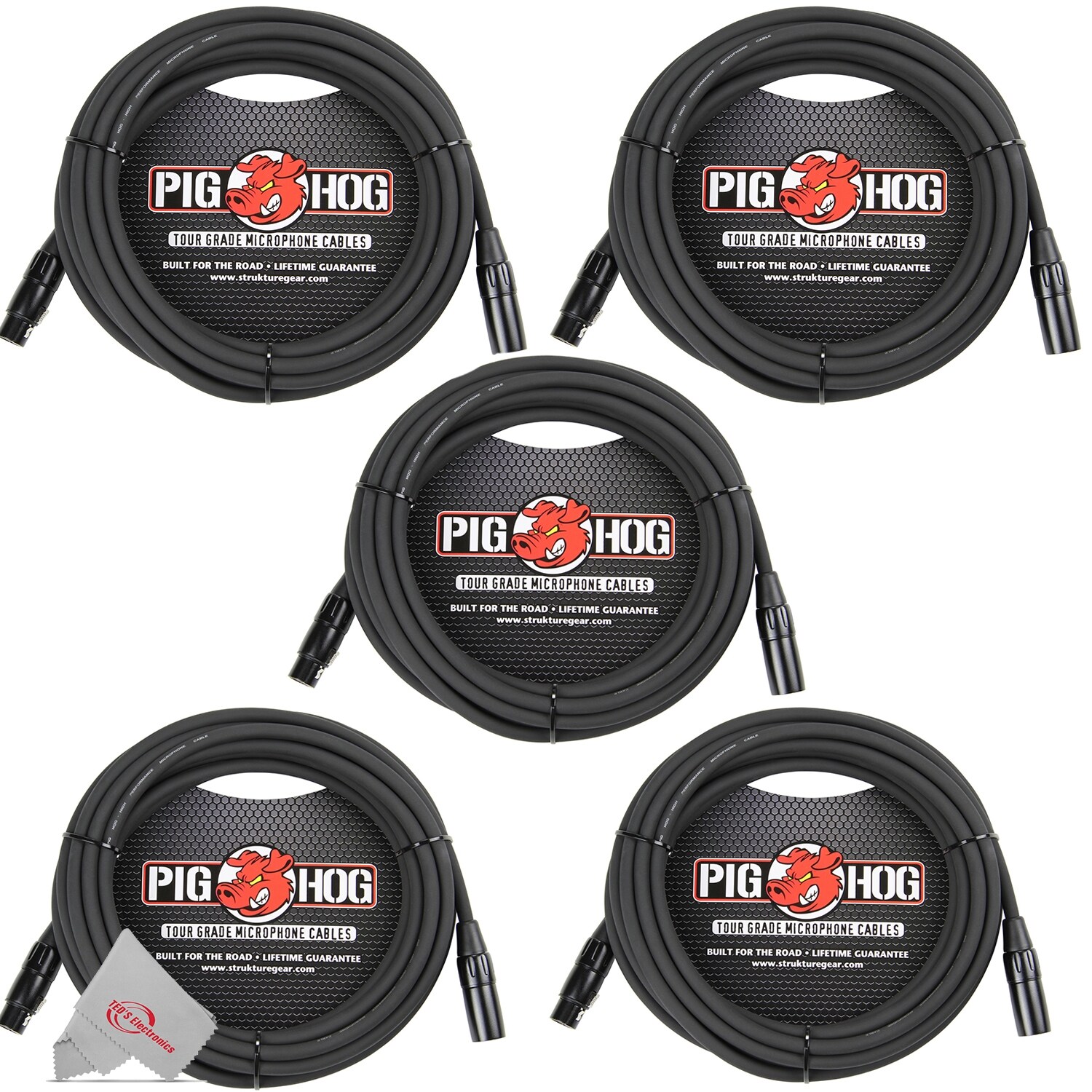 Pig Hog 8mm XLR Microphone Cable Male to Female 20 Ft Fully Balanced Premium Mic Cable 5 Units #PHM20-X5