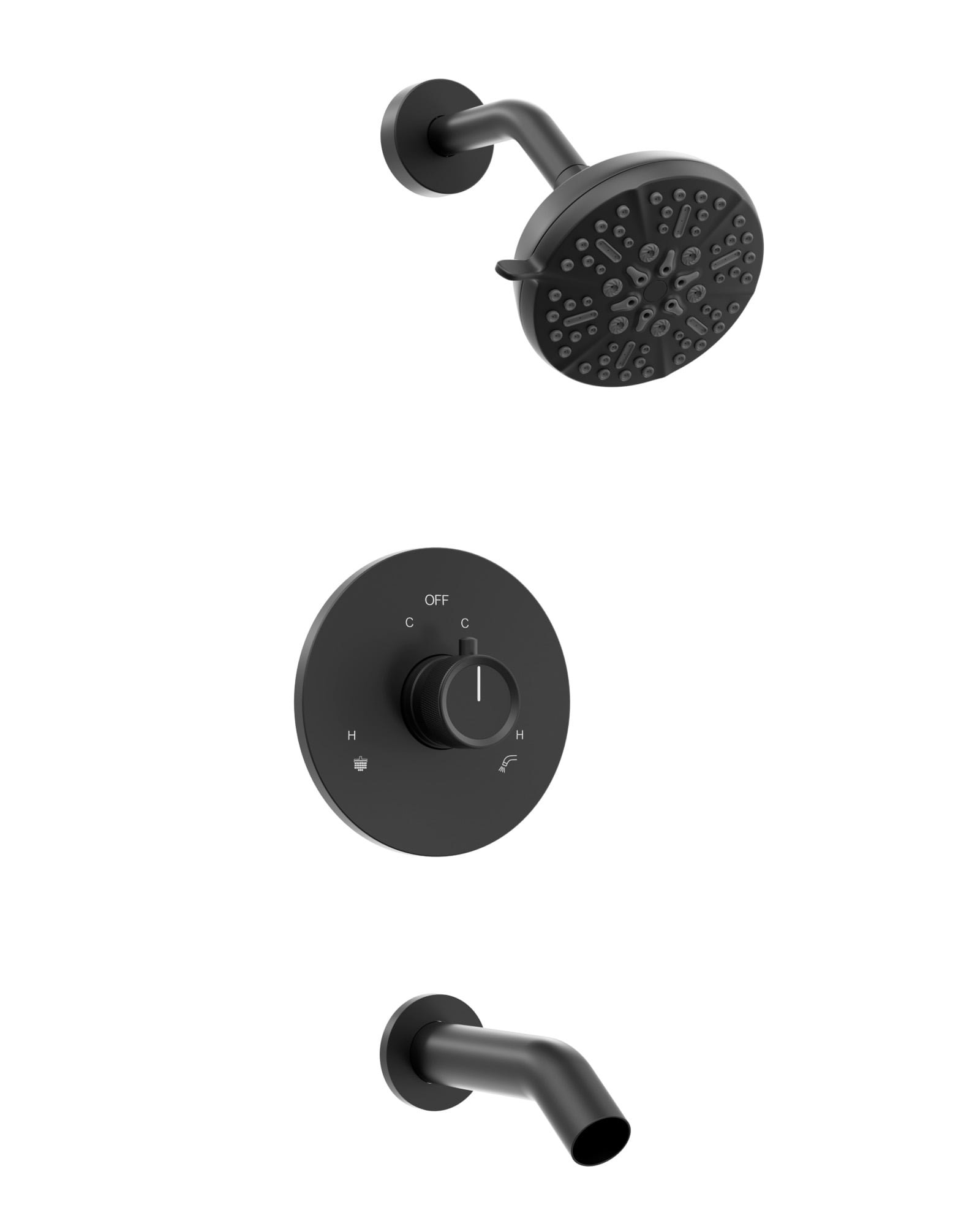 YAWWALK  2-Setting Tub Shower Faucet Set with 5-Spray Showerhead and High-Flow Tub Spout Pressure Balance Valve Matte Black