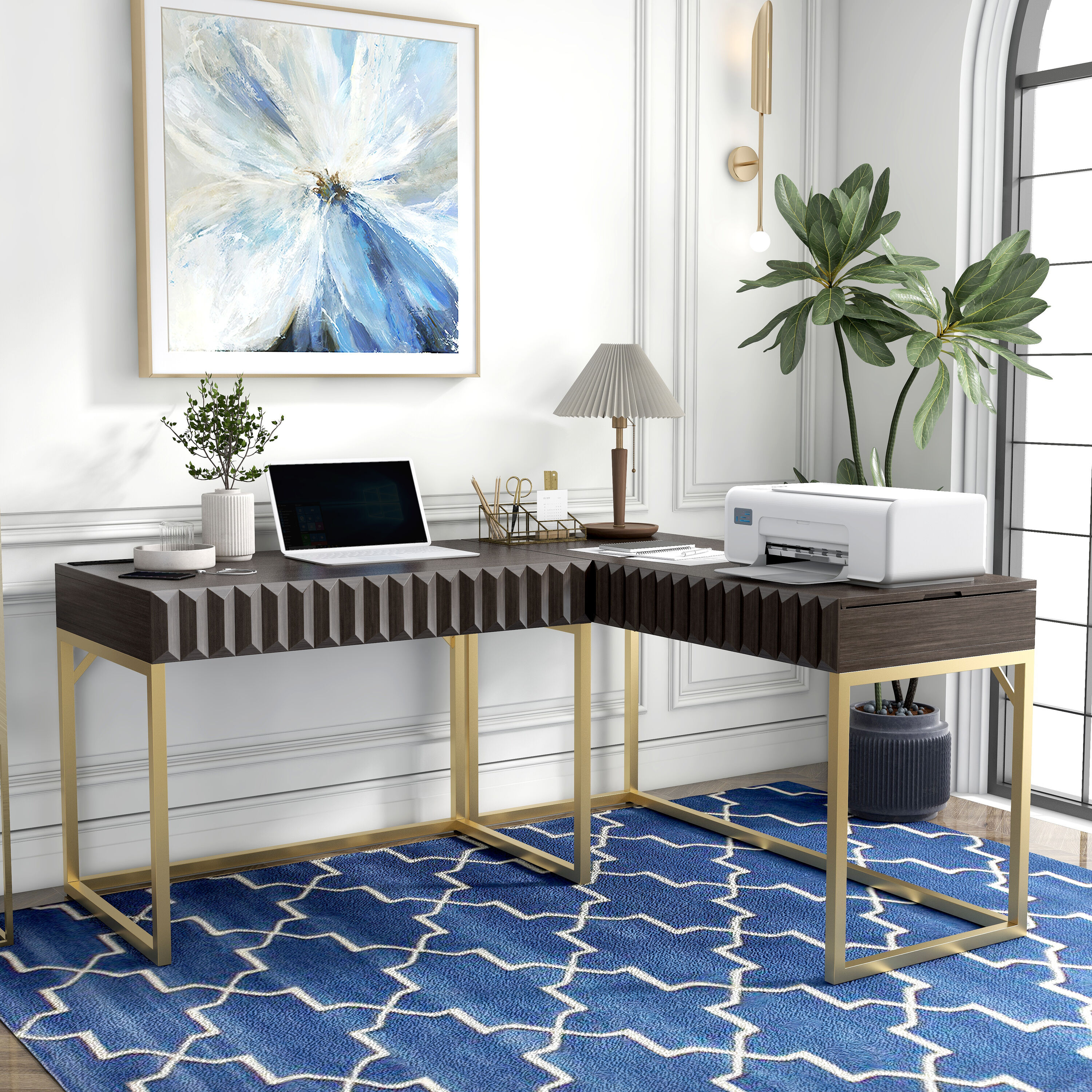 Furniture of America IDF-DK406WN-SET Casaloti 56.75-in Brown Modern/Contemporary L-shaped desk