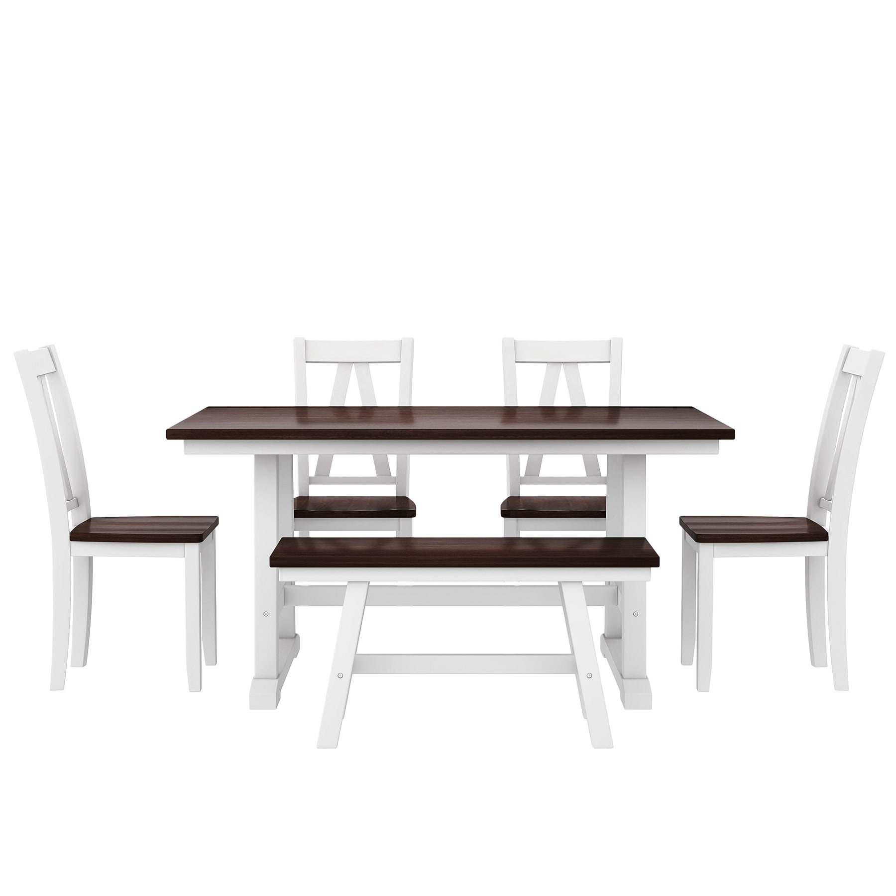 Espresso+White Contemporary/Modern Dining Room Set with Rectangular Table ( Seats 6 )