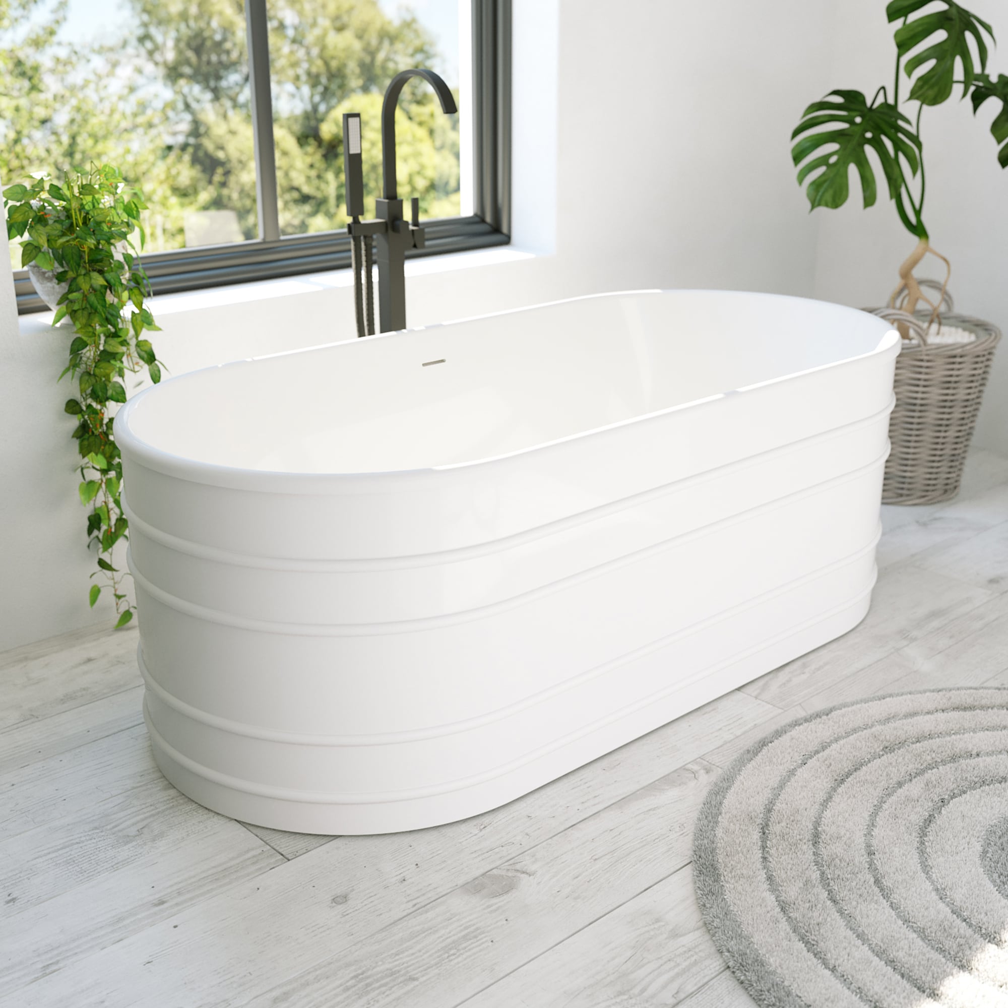 DreamLine BT9X3167C31 Infinity Z 30.75-in x 67-in White Acrylic Oval Freestanding Soaking bathtub with Drain ( Center Drain )