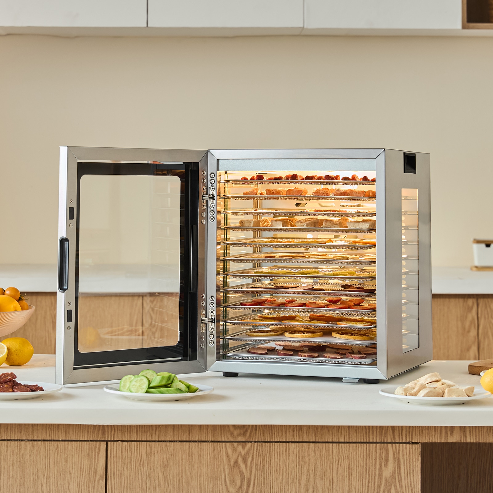 Stainless Steel 10-Tray Food Dehydrator with Adjustable Thermostat