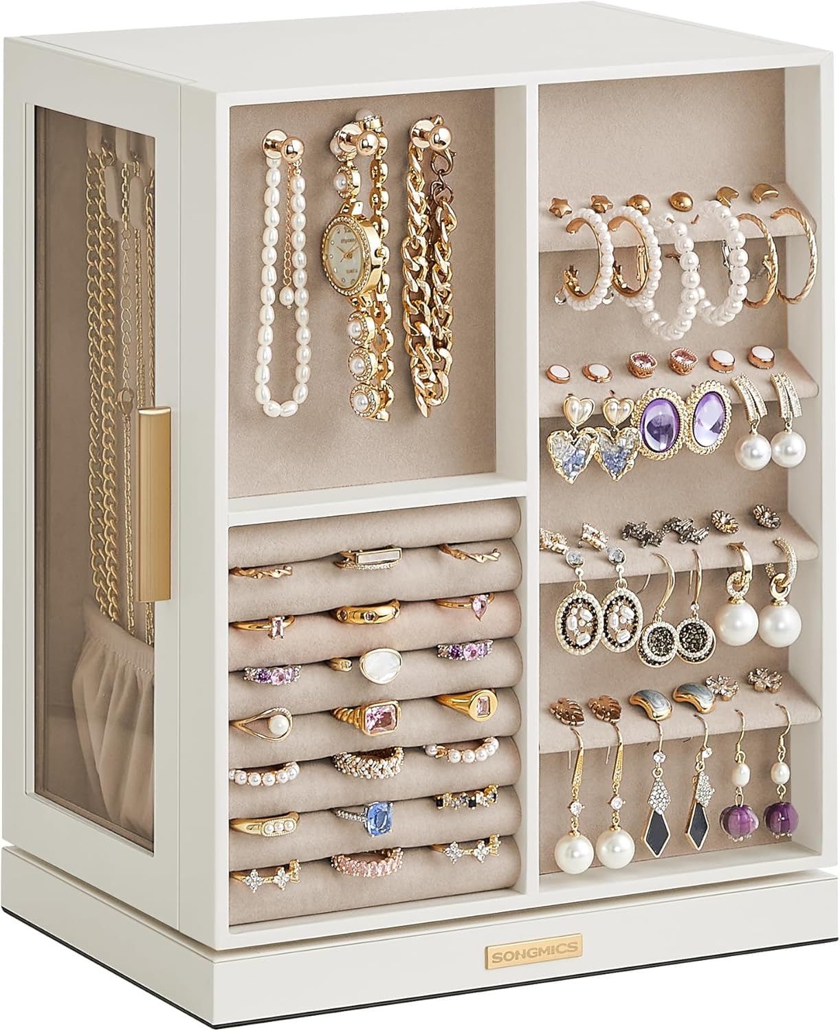 SONGMICS HOME JBC170W01 Jewelry Box 360 Rotating – Cloud White