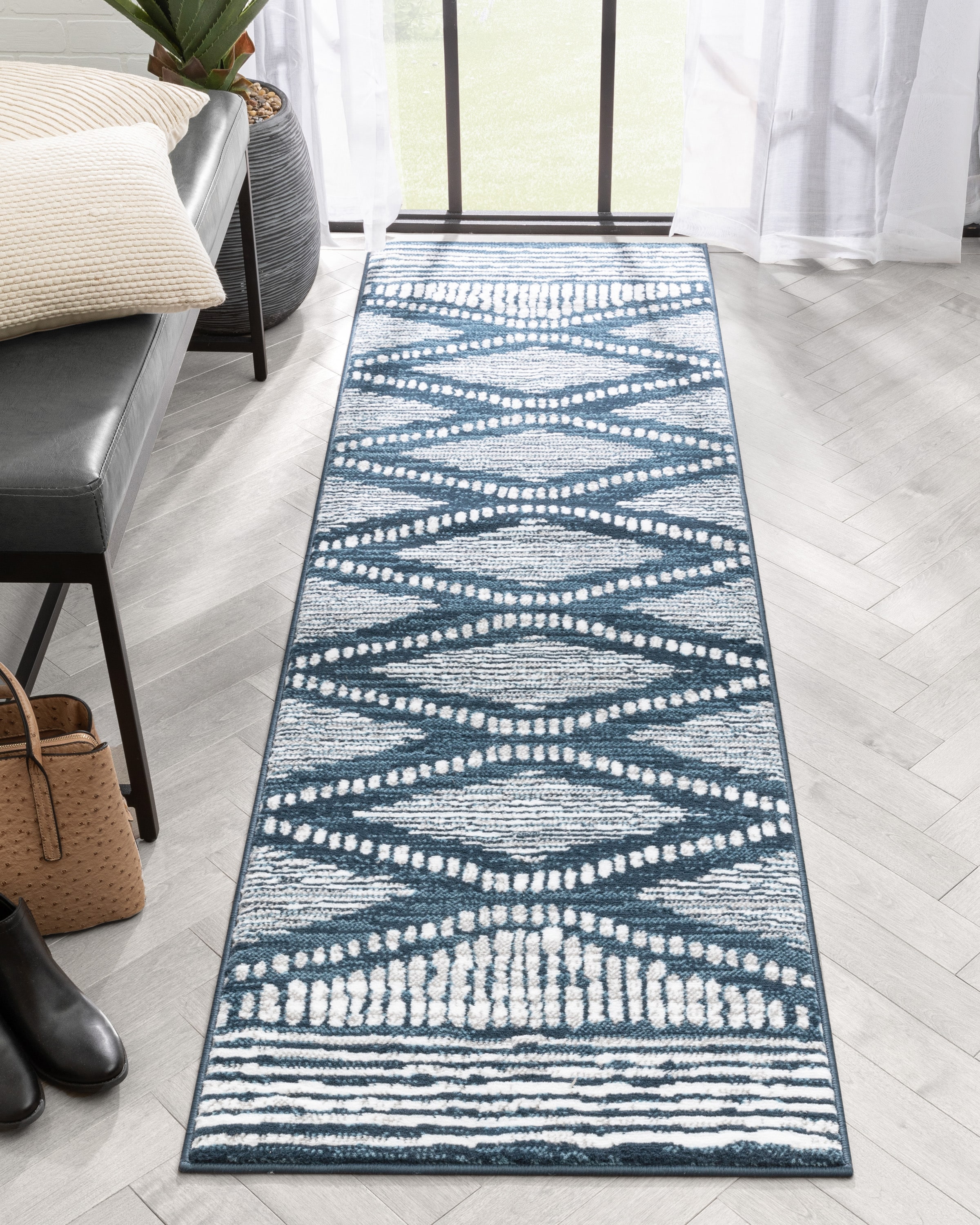 Well Woven DU-134-2 Dulcet 2 x 8 (ft) Loomed Polypropylene Blue Rectangular Indoor Tribal Global Runner rug