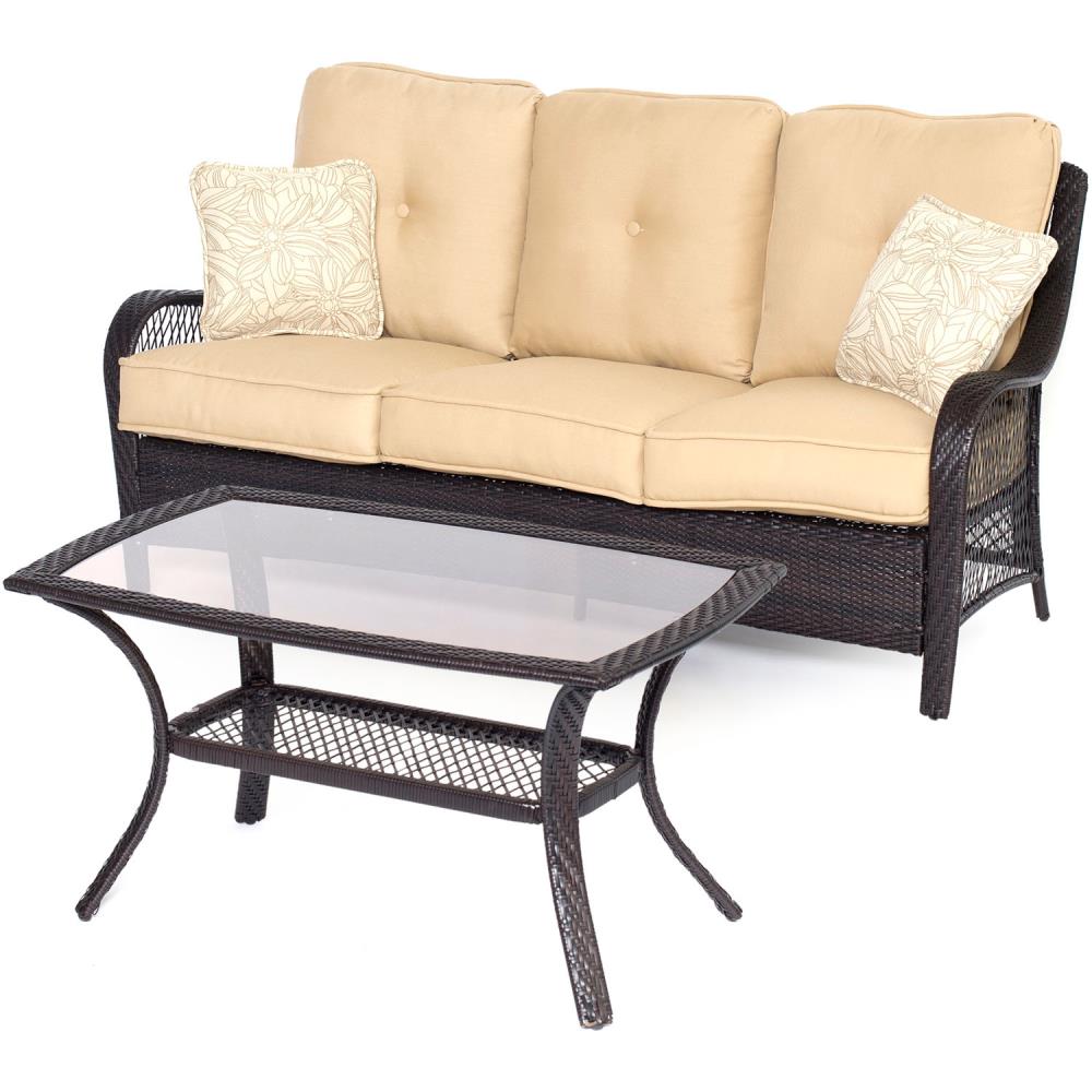 Hanover ORLEANS2PC-B-TAN Orleans 2 -Piece Wicker Patio Sofa Conversation Set with Tan Cushions