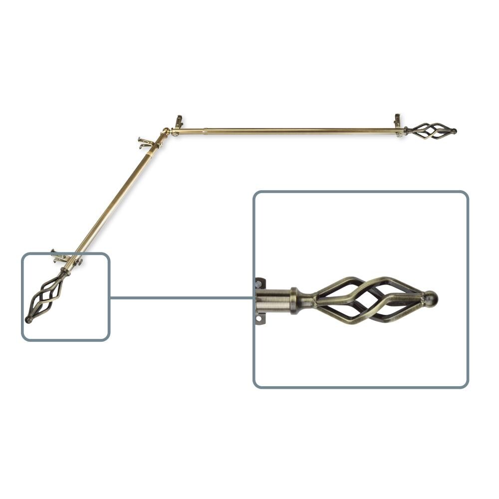 Hart & Harlow L4841-284CR Empress 13/16-in 28-in to 48-in Antique brass Steel Corner curtain rod with Finials