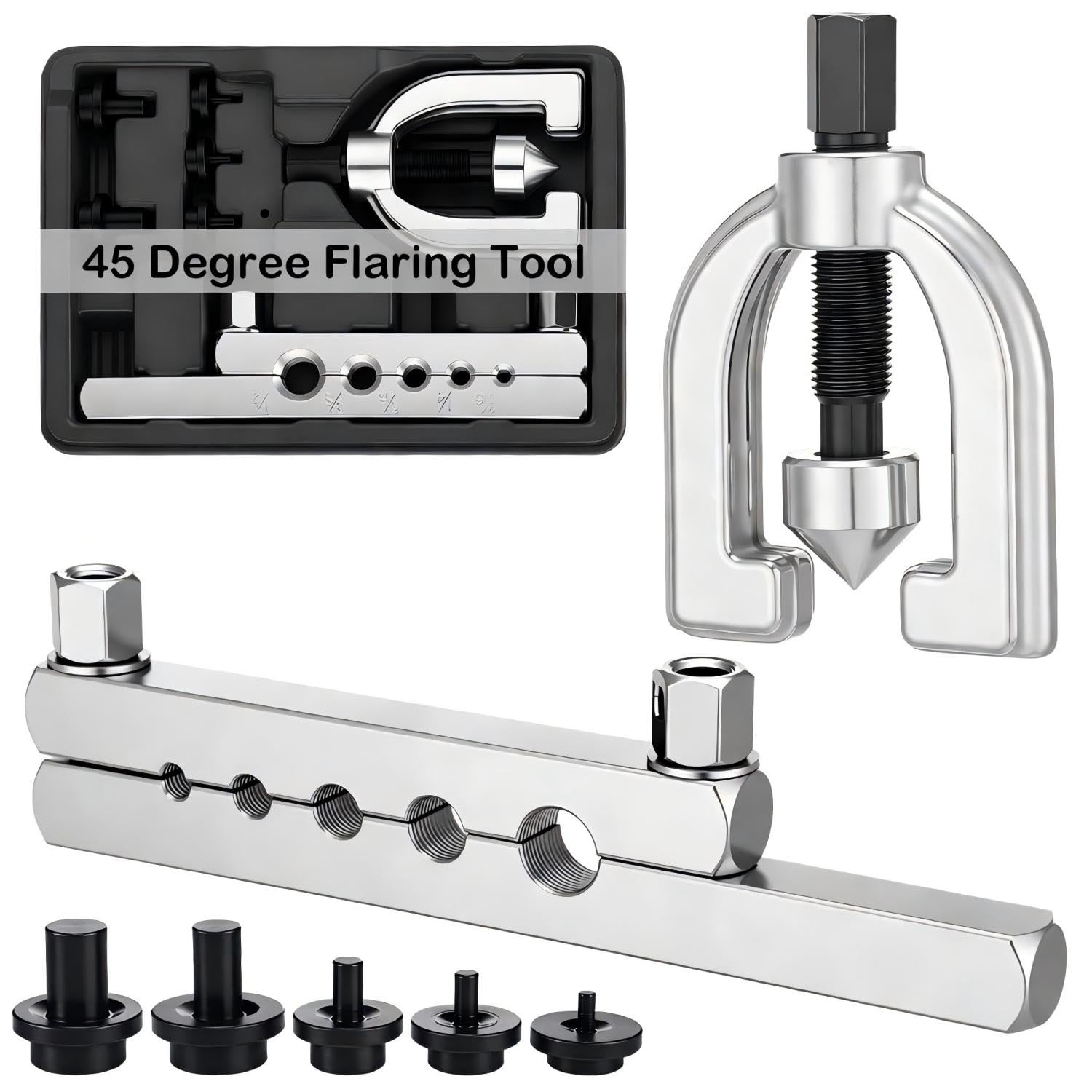 Adrinfly  45 Degree Flaring Tool for SAE Refrigeration HVAC Tubing Flaring Tool Kit Fittings 3 16 in to 1 2 in 45 Degree Eccentric Single Flare