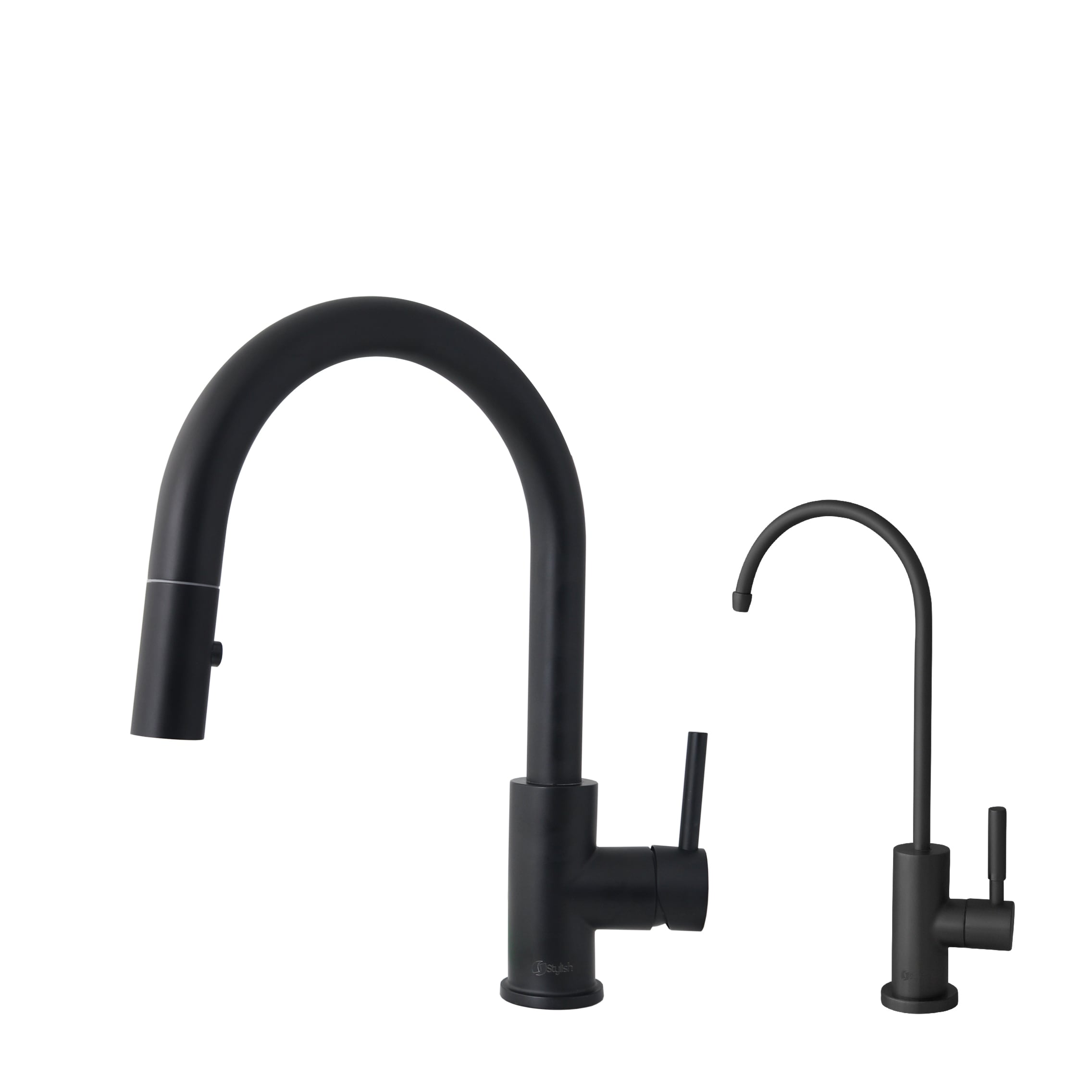 Stylish K131NK142N Combo Matte Black Single Handle Deck-mount Kitchen Faucet with Sprayer