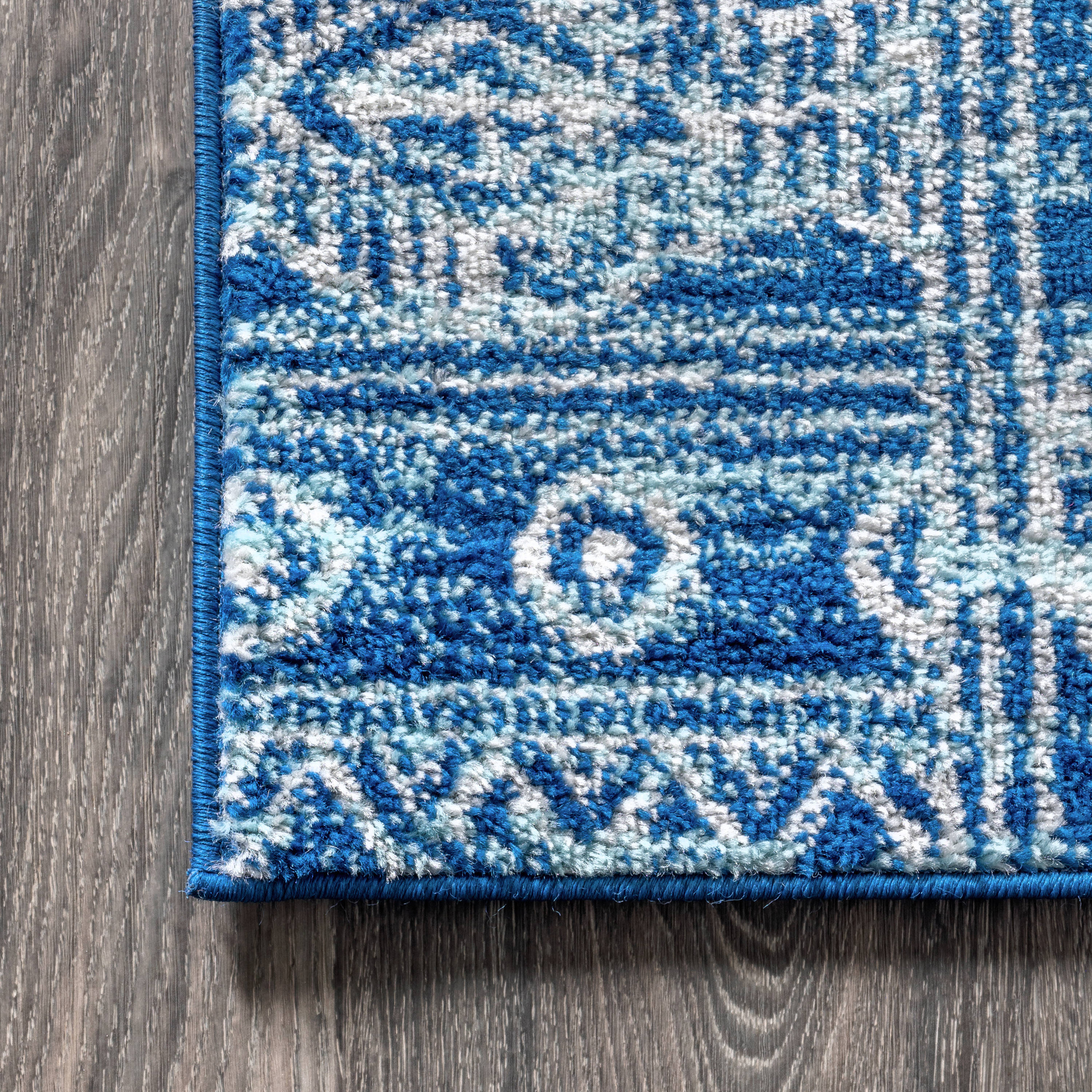 Blue and Gray Synthetic 8' x 10' Moroccan Pattern Area Rug