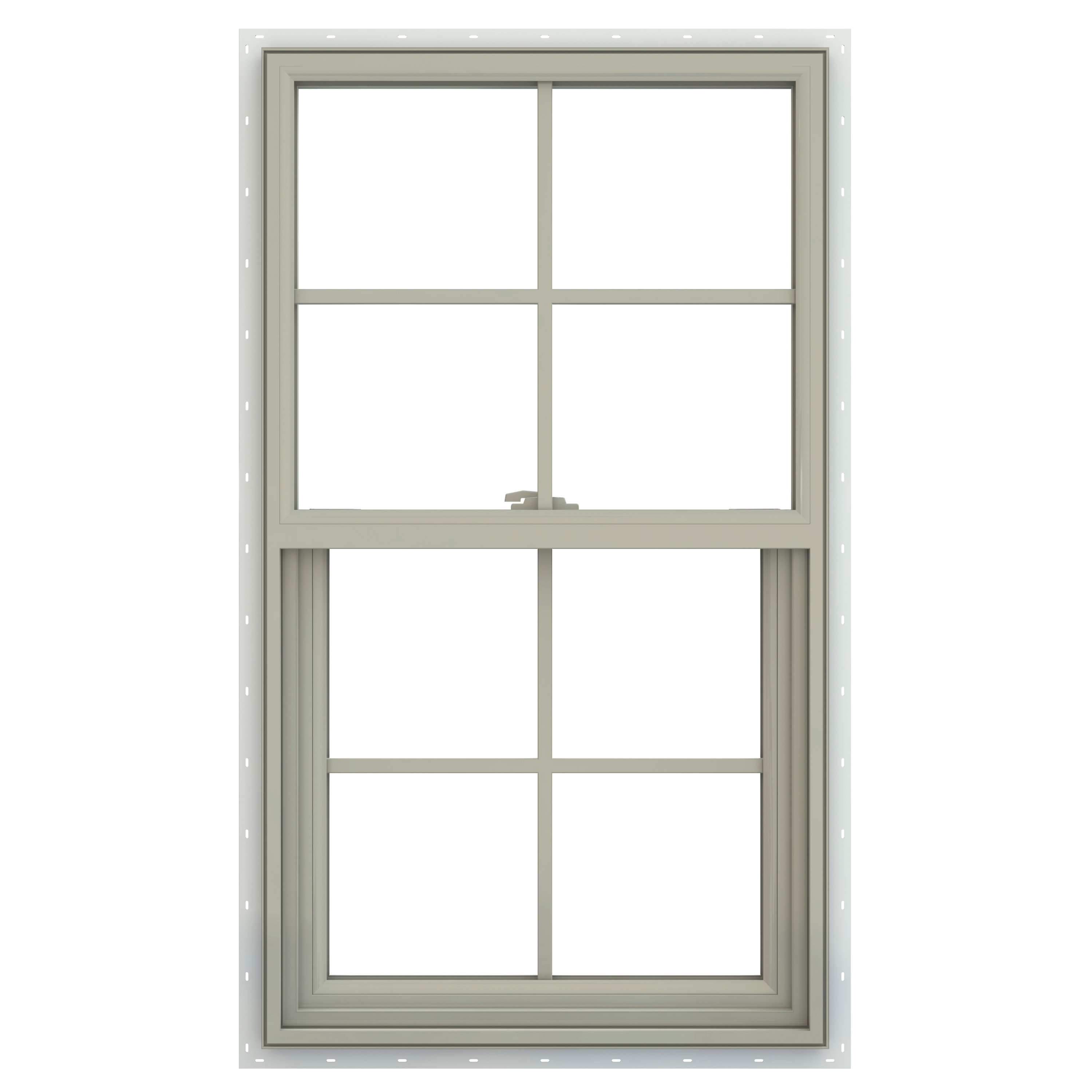 JELD-WEN LOWOLJW143800853 V-2500 25-1/2-in x 40-1/2-in Desert Sand Exterior Vinyl New construction Single Hung Window Low-E argon Double Pane Glass with Grids, (Full Screen Included)
