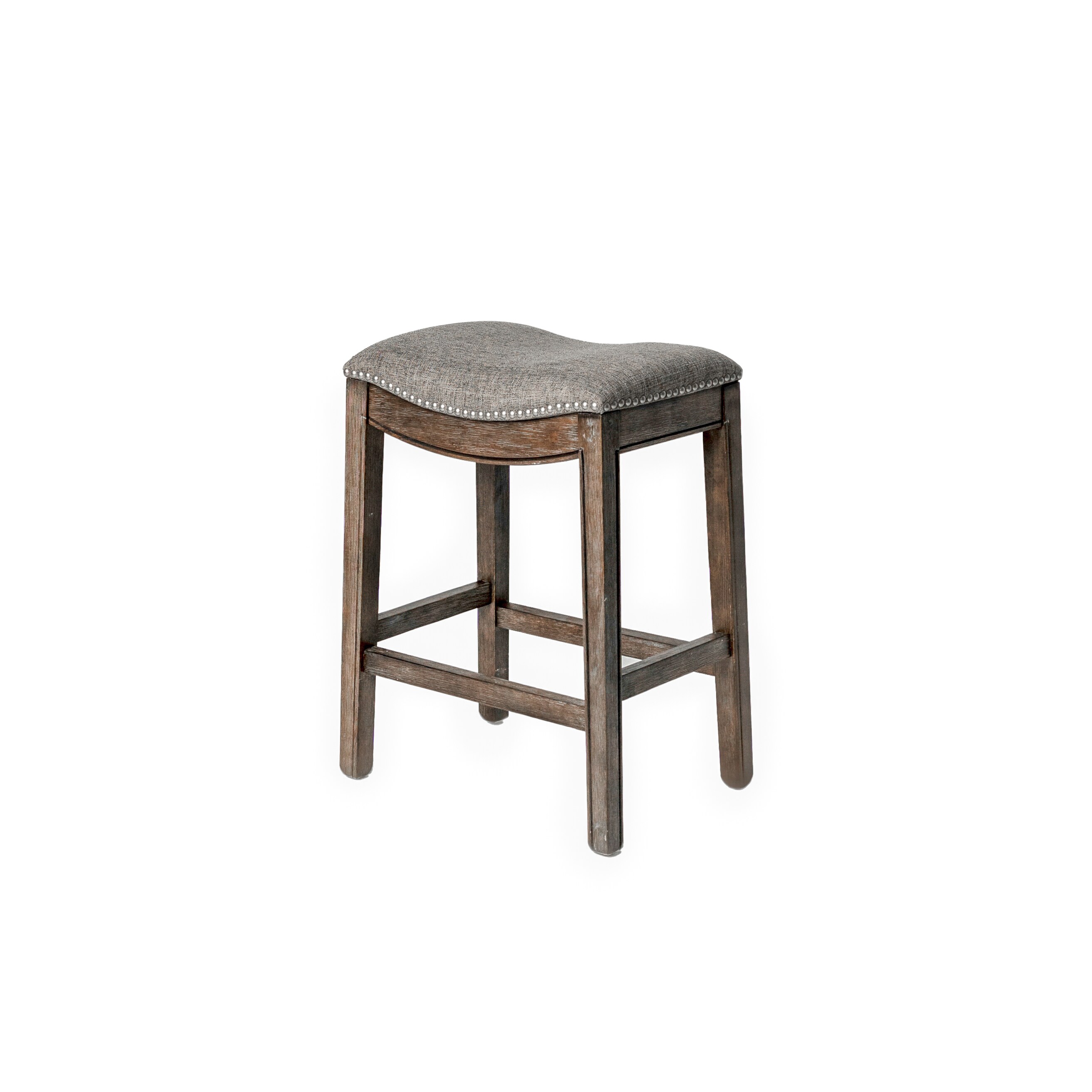 Maven Lane ML100154-FCS-WG 26in Adrien Backless Saddle Counter Stool in Walnut Finish with Grey Fabric Upholstery