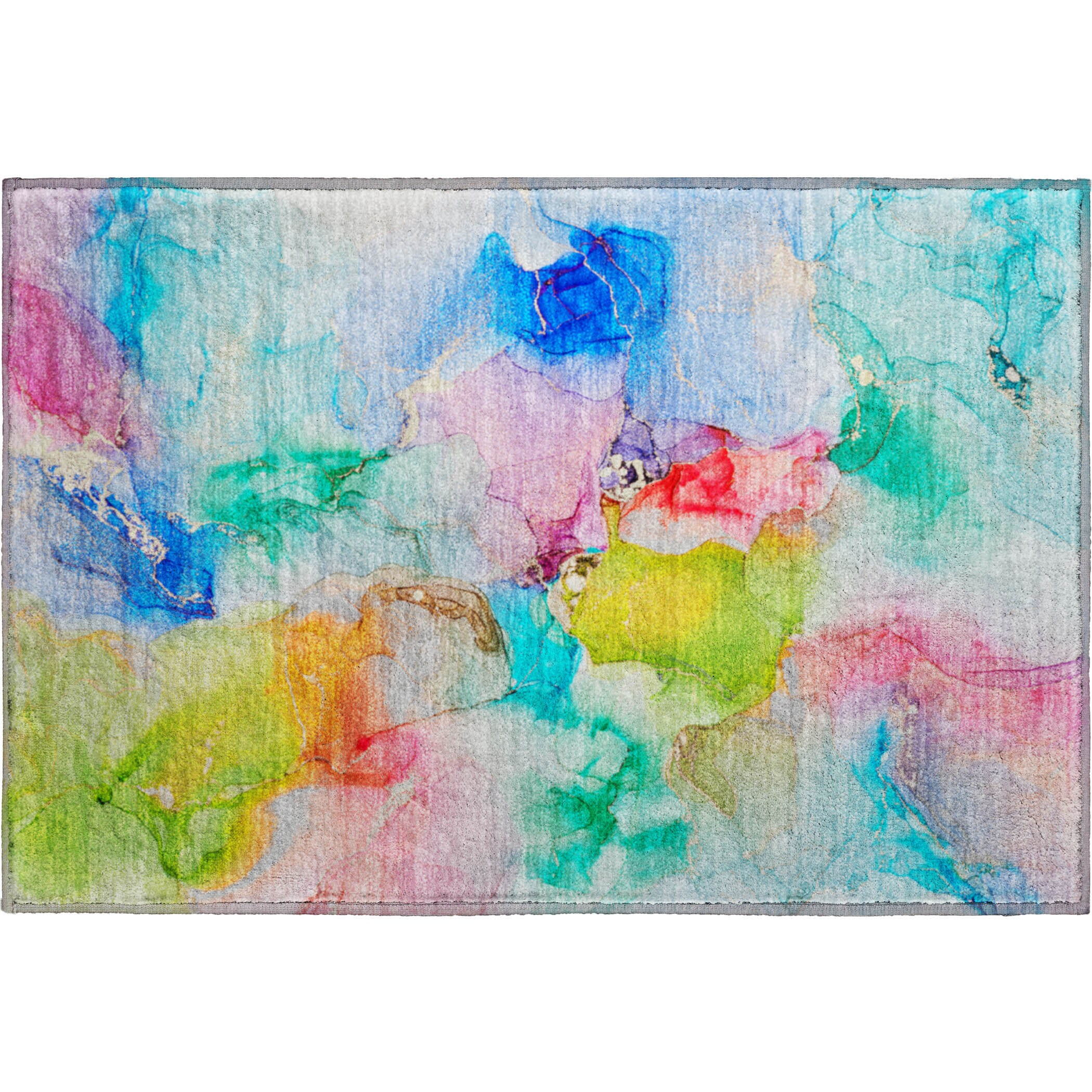 Blue Abstract Rectangular Washable Synthetic Rug 1'8" x 2'6"