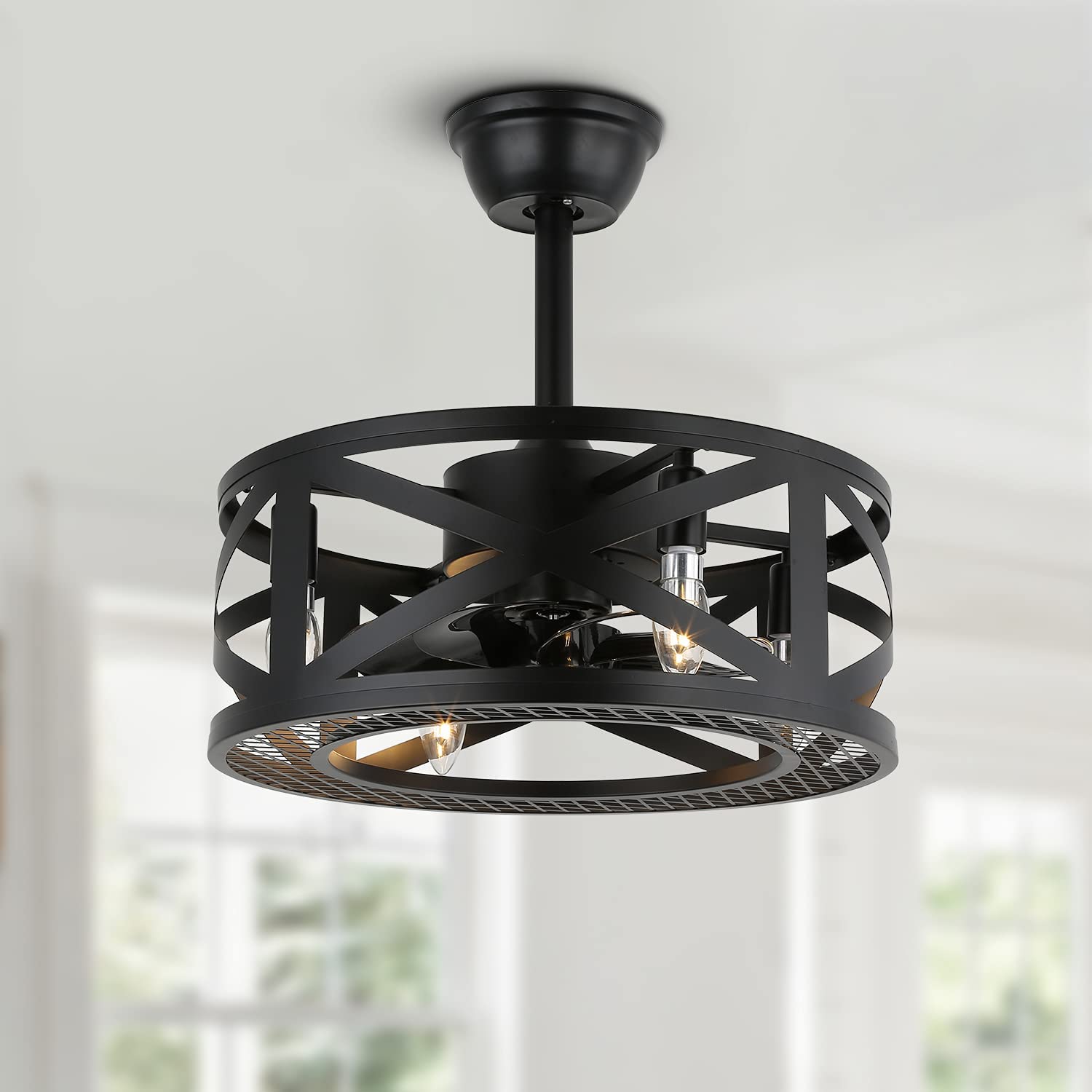 SILJOY FS6643-402 Flush mount Ceiling Fan with Light and Remote Control Include
