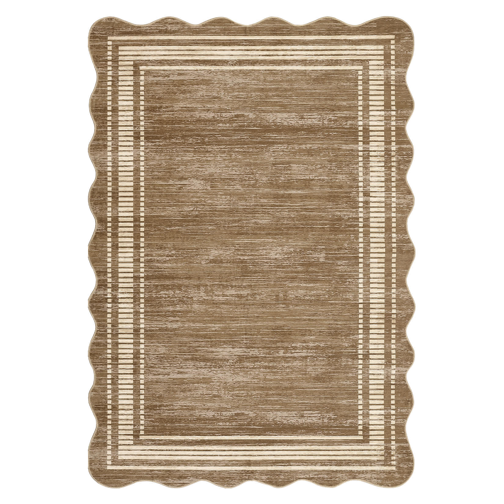 Qeetex SUNNY-PHK-33JP8L3E 10 x 13 ft Polyester Light Brown Rectangular Geometric Bordered Living Room Bedroom Dining Room Machine Washable Area Rug
