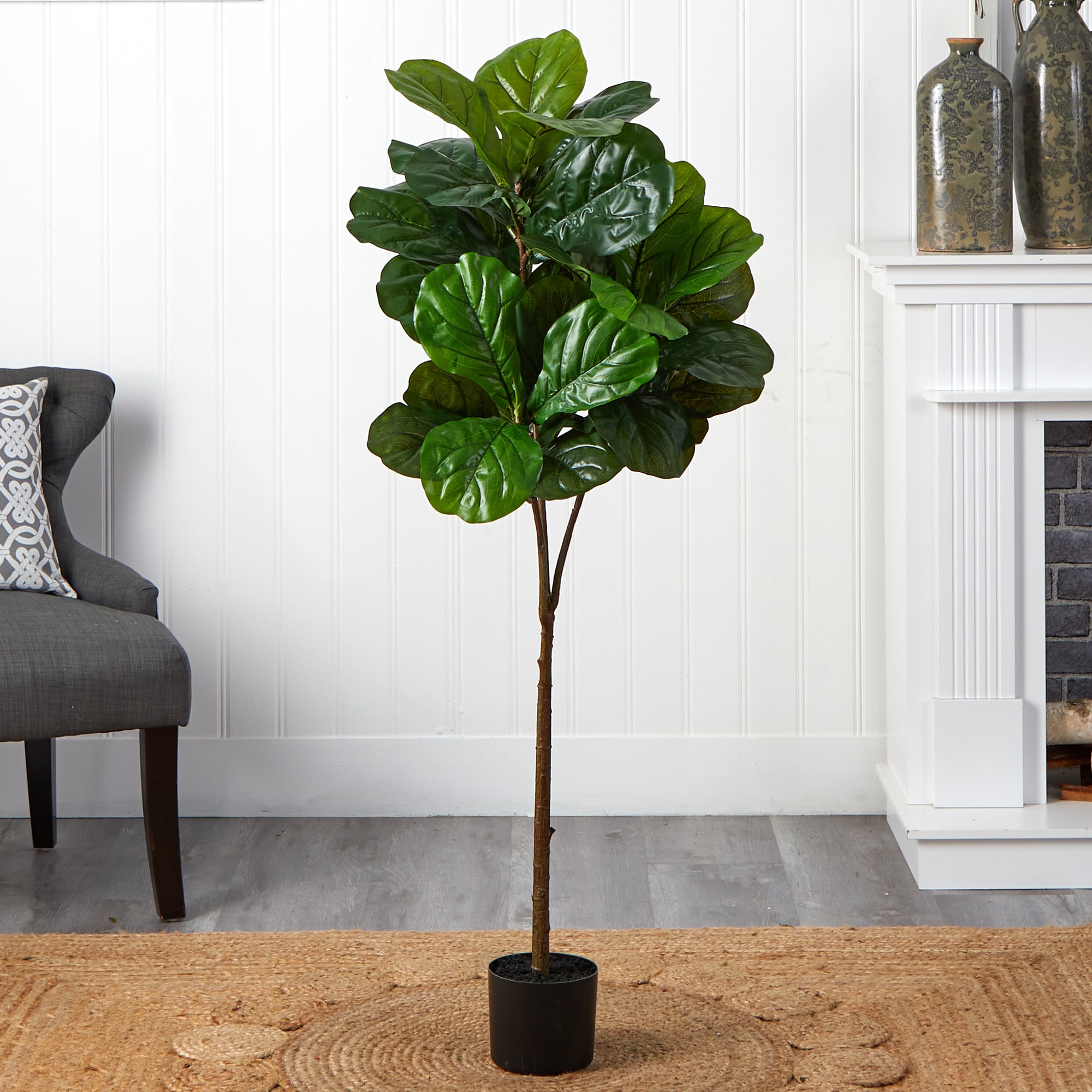 Nearly Natural 54-in Green Indoor Fiddle Leaf Artificial Tree in the ...