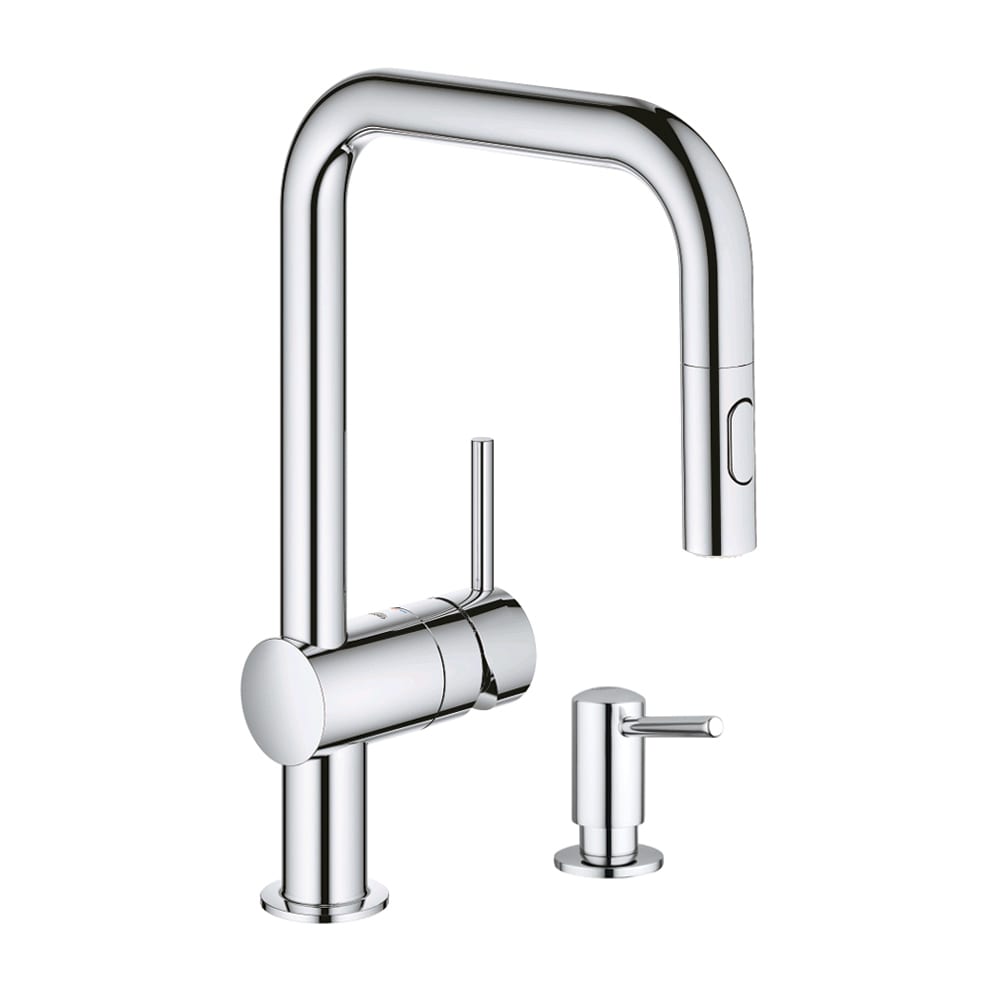 Minta Chrome Single Handle Pull-down Kitchen Faucet with Soap Dispenser Included Stainless Steel | - GROHE KKS-32319003