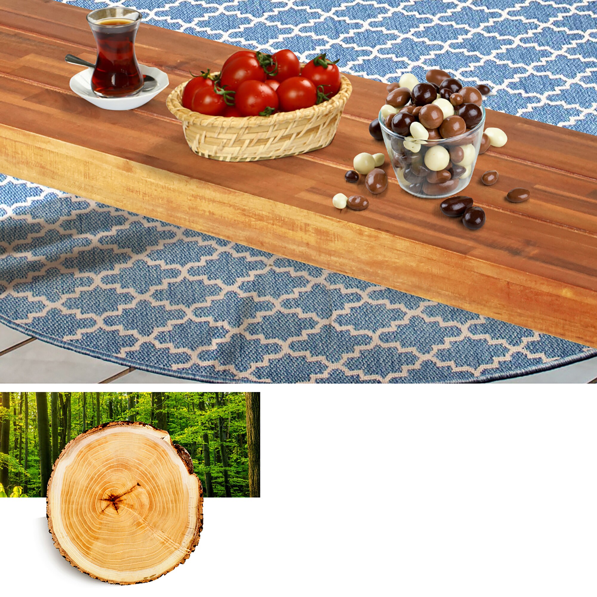 Rustic Acacia Wood and Black Steel 59" Outdoor Bench