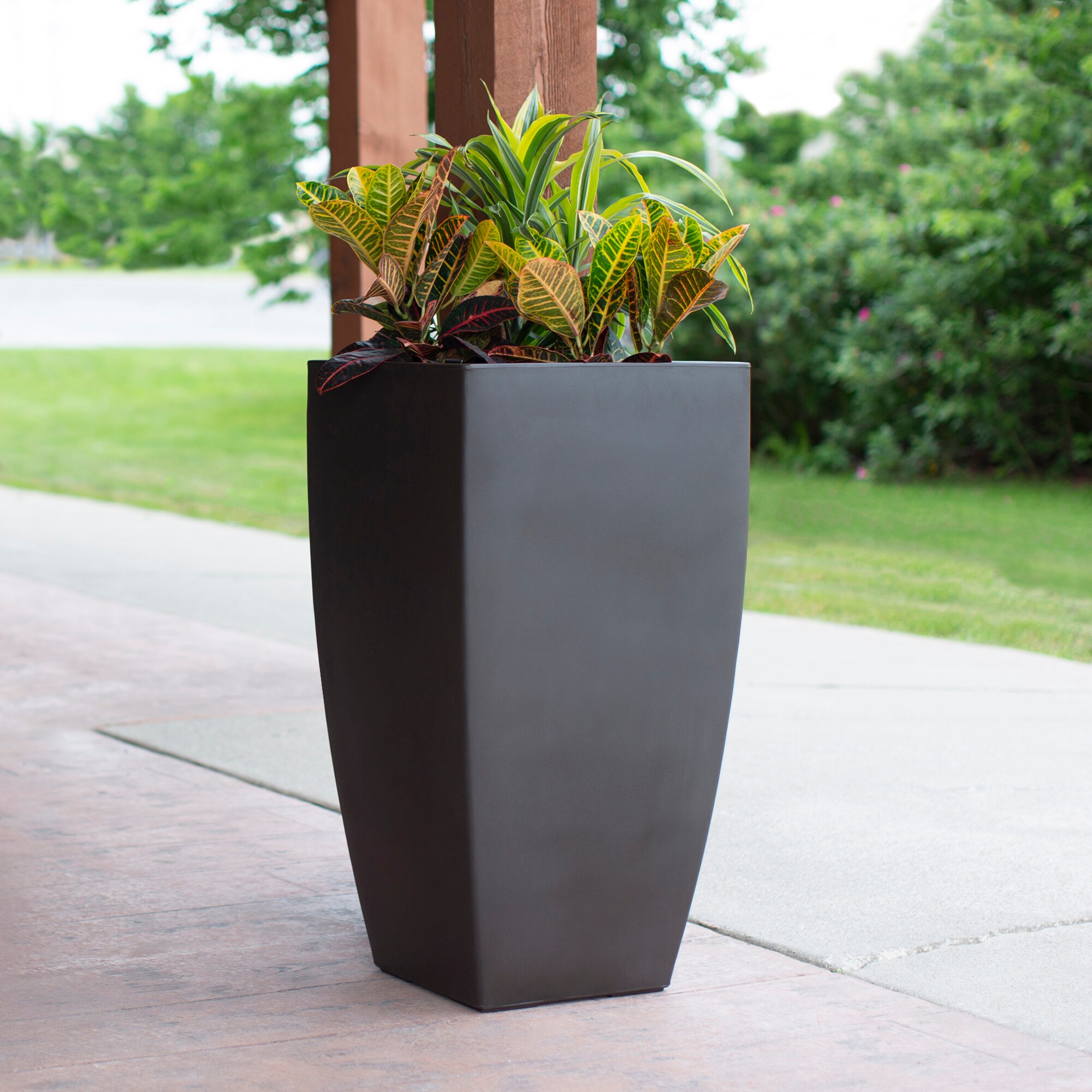 Mayne Square 20-in W x 38-in H Black Resin Outdoor Planter in the Pots ...