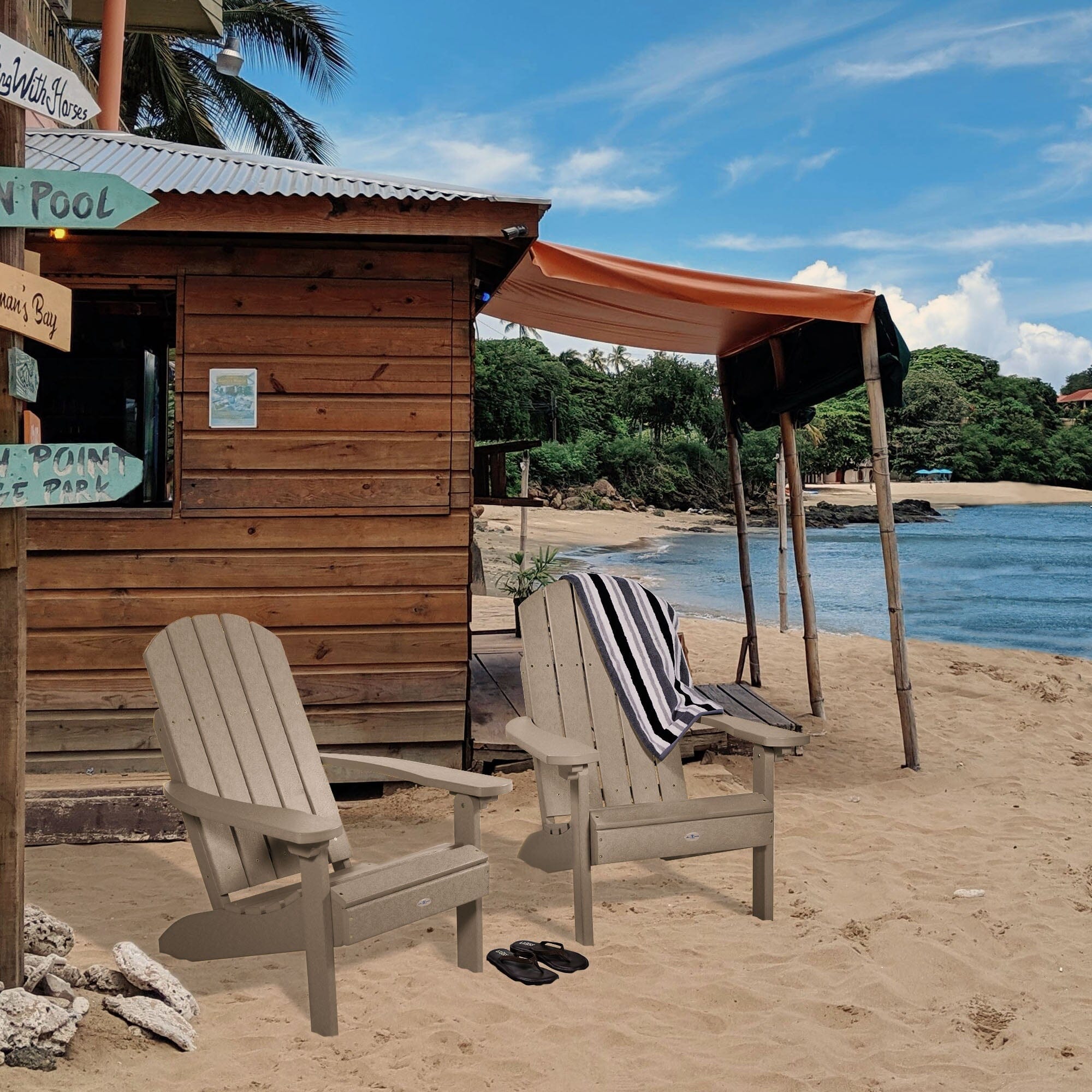 highwood BV-KT2CLAS101-CTA Cape Classic Set of 2 Cabana Tan HDPE Frame Stationary Adirondack Chair with Slat Seat