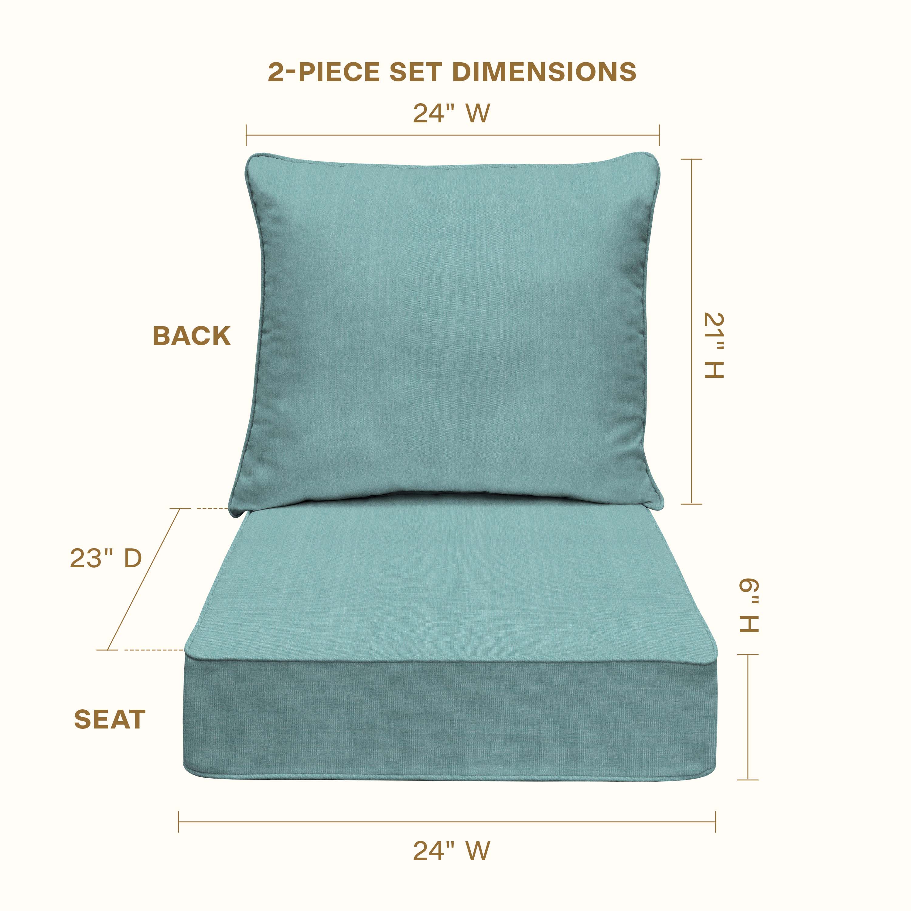 Textured Solid Coastal Blue Outdoor Deep Seating Chair Cushion Set
