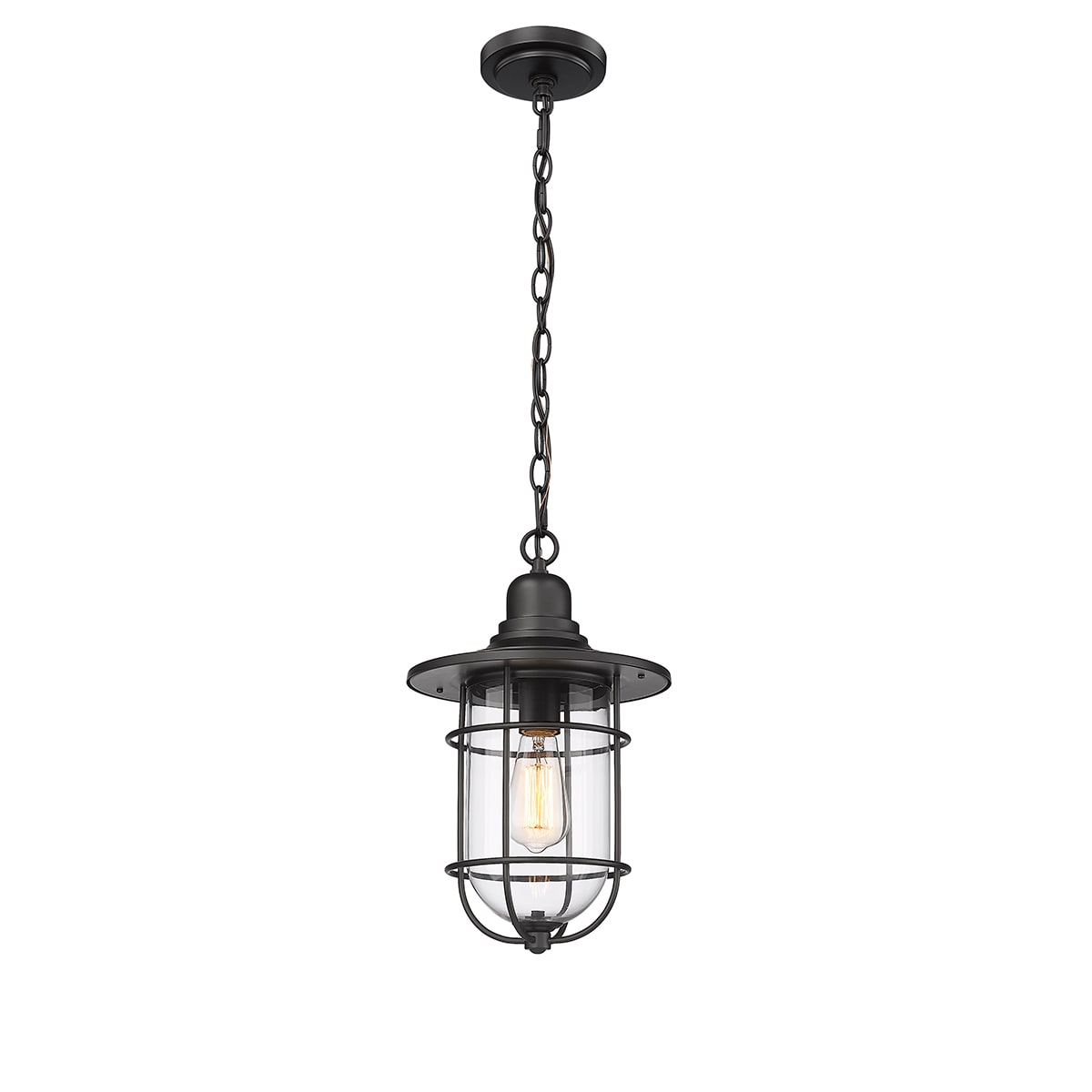Powder Coat Black Glass Outdoor Hanging Lantern