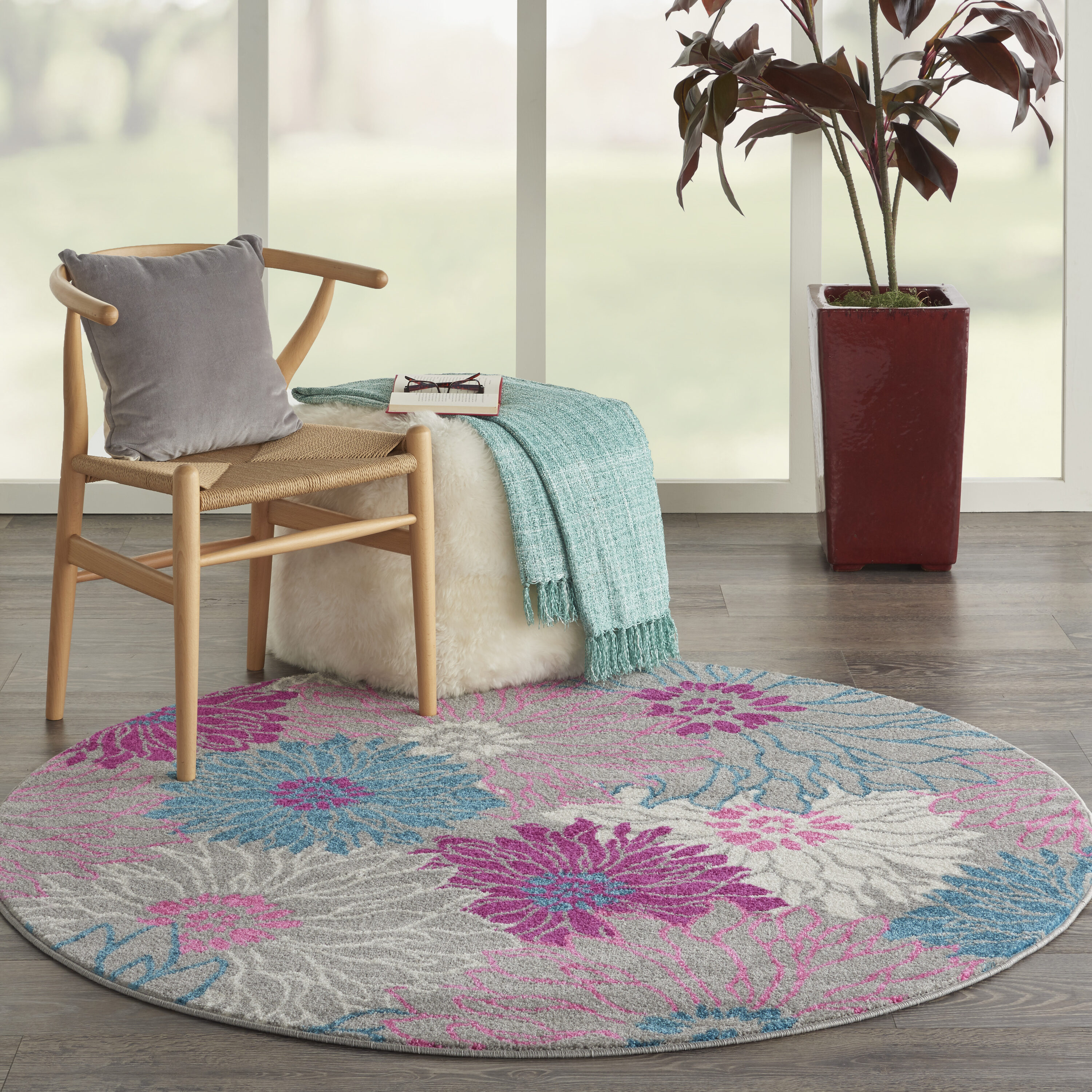 Nourison 99446765130 Passion 4 x 4 (ft) Loomed Polypropylene Grey Round Indoor Abstract Area rug