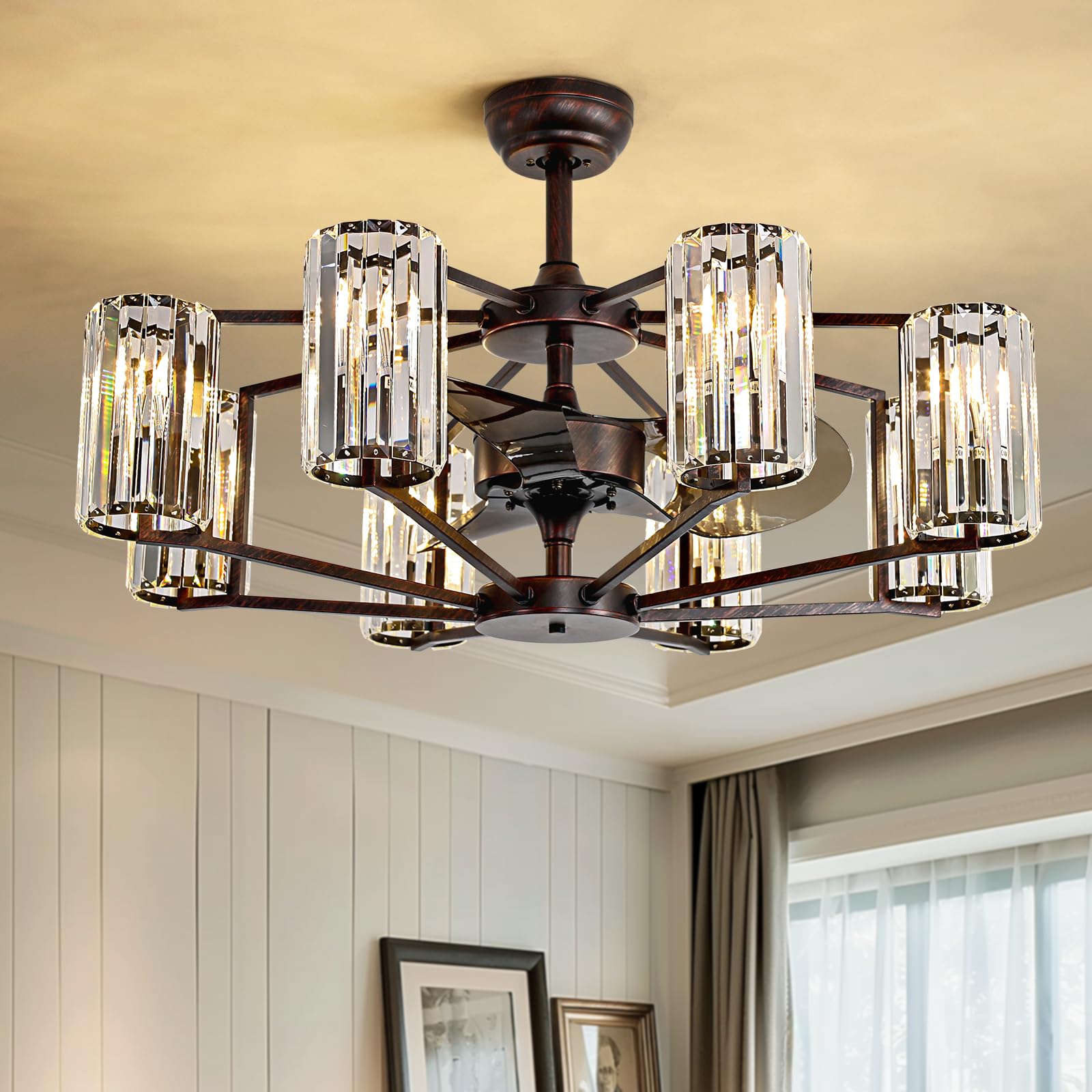 SILJOY HLP-LQ018-8T-ORRB Flush mount Ceiling Fan with Light and Remote Control Include