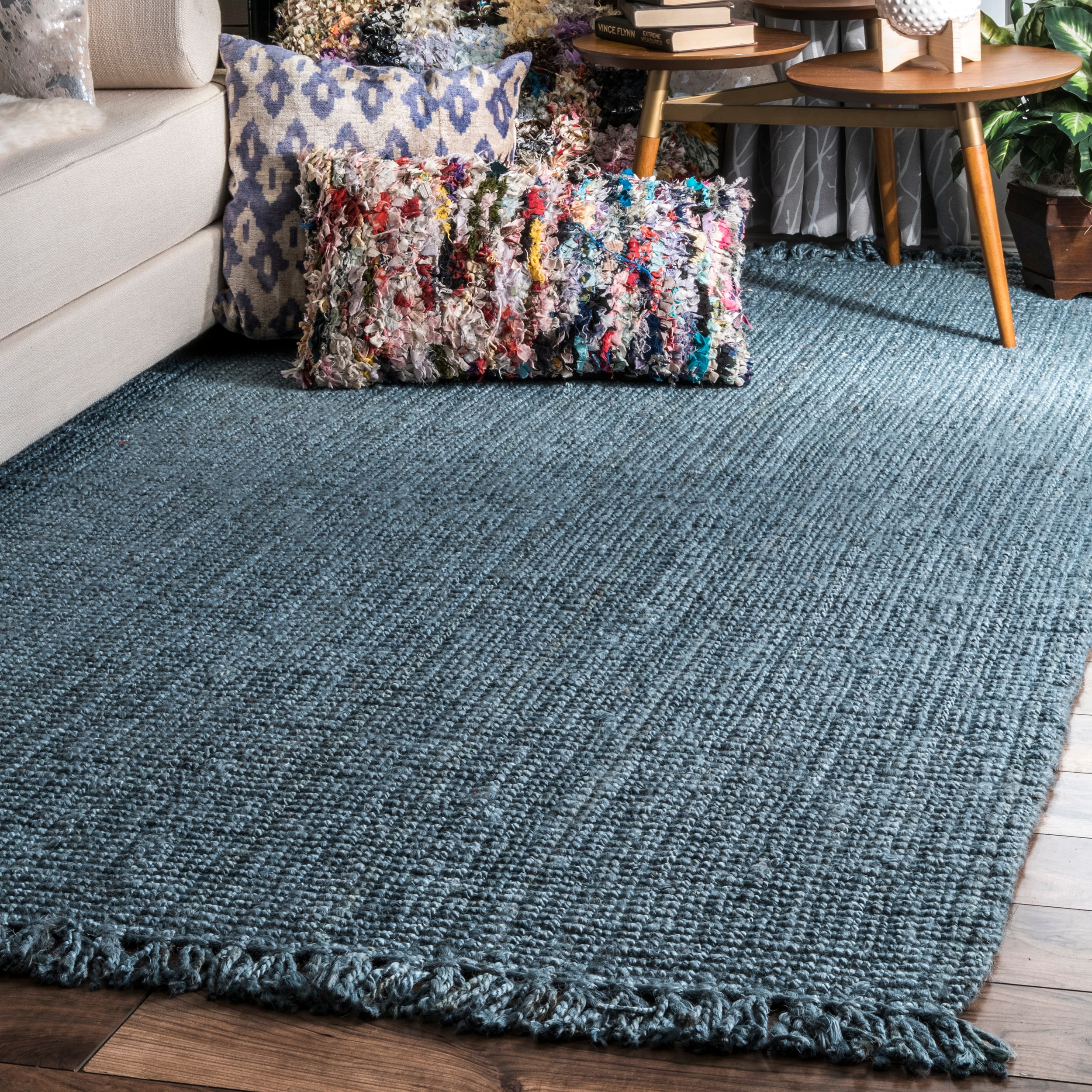 The Indoor Store Hand Knitted Chunky Wool Area Rug, Blue, Runner 