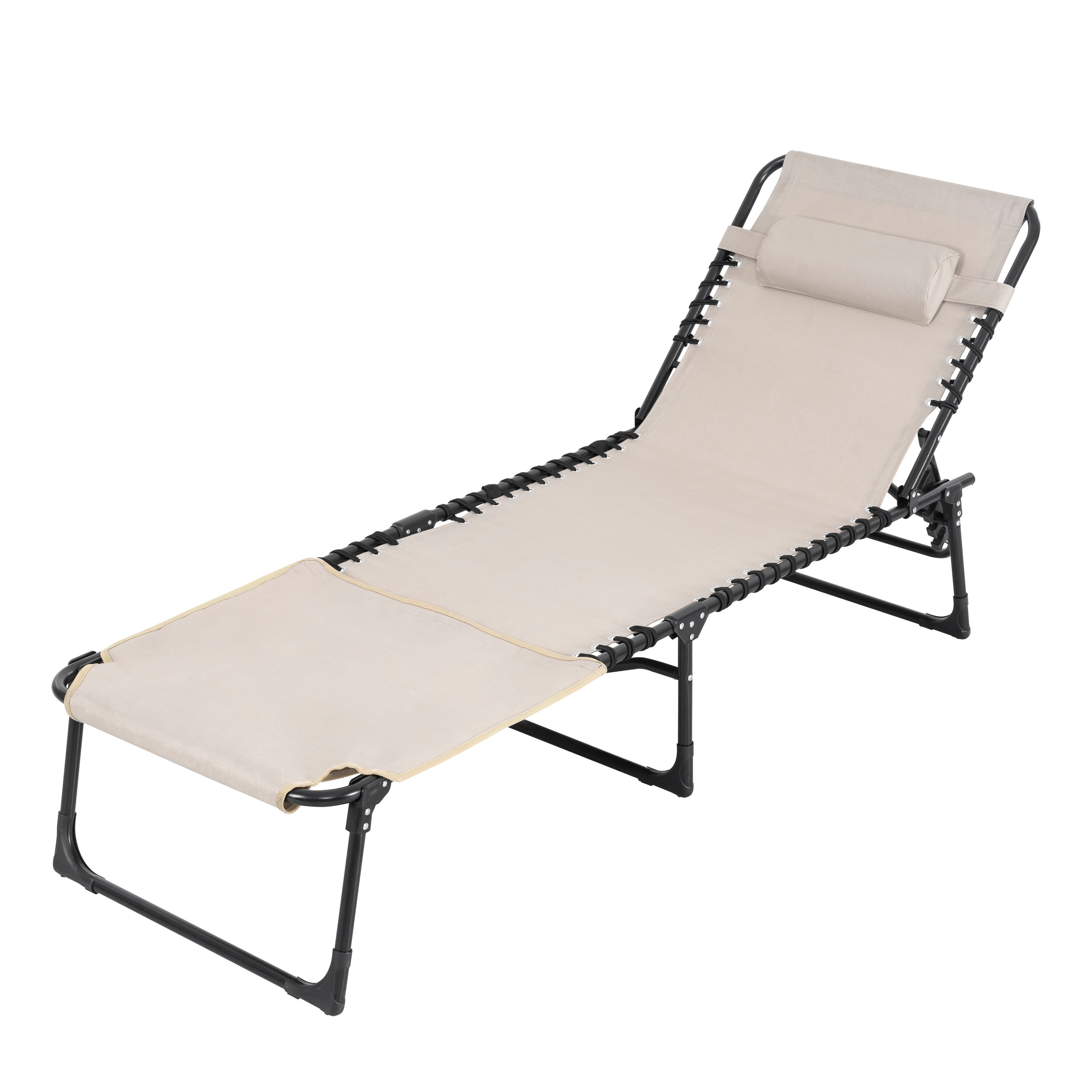Nuu Garden LS105 Outdoor Oxford Lounge Chair Black Steel Frame Stationary Chaise Lounge Chair with Solid Seat