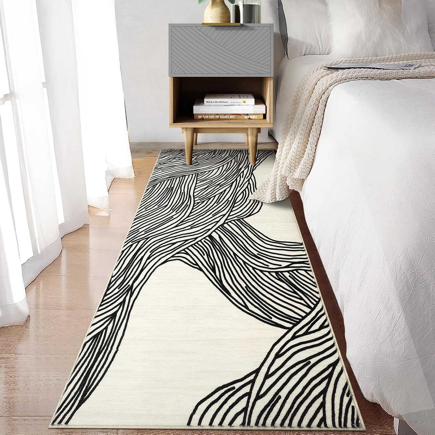 Entryway Runner Rug 2x6 FT Modern Abstract Runner Rug Non Slip Washable Rugs for Hallway Indoor Soft Faux Wool Floor Cover Contemporary Kitchen Runners Low Pile Rugs for Laundry Bedside Ivory