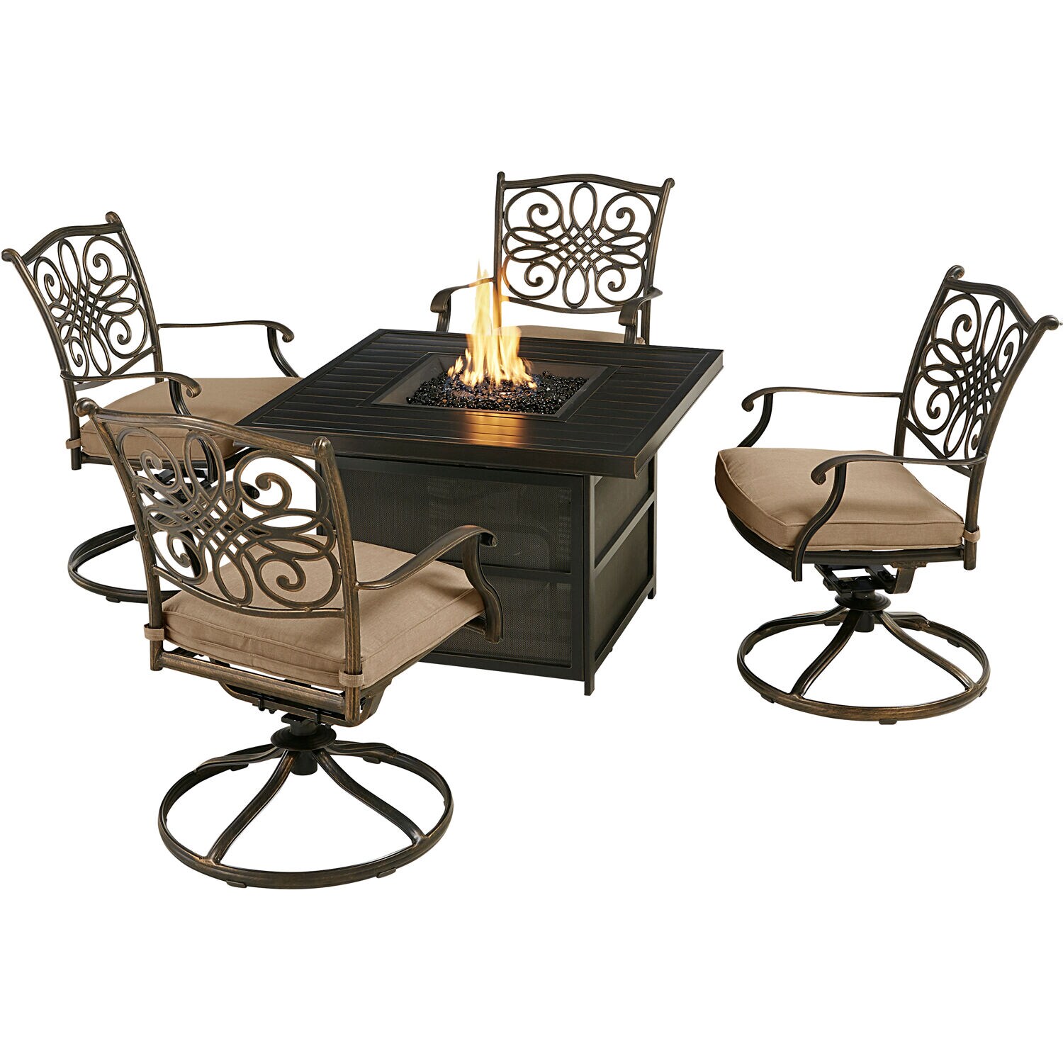 Hanover TRAD5PCSLSW4FP-TAN Traditions 5-Piece Tan Patio Dining Set with Tan Cushions