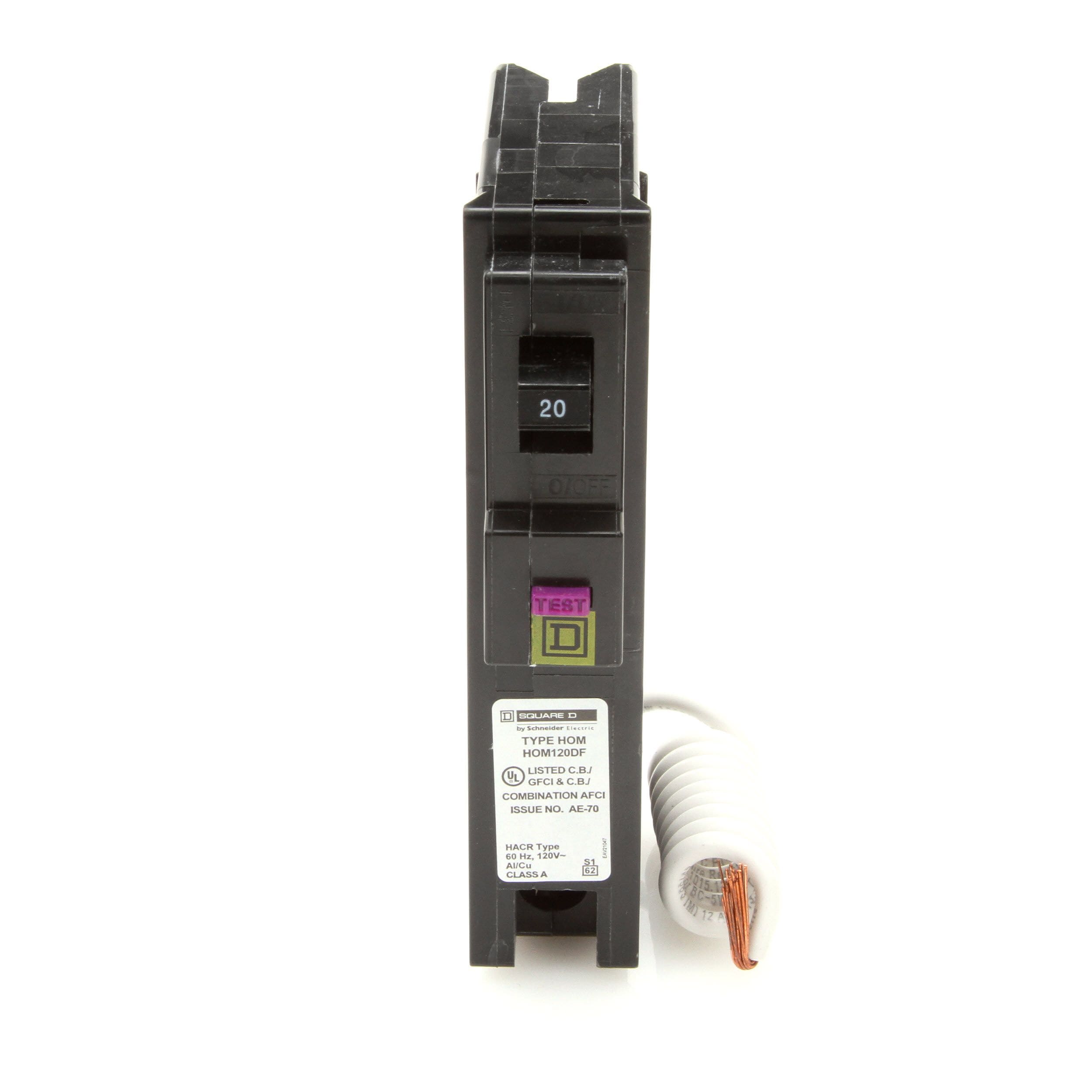 Square D HOM120DFC Homeline 20-Amp Single-Pole Dual Function Circuit Breaker for sale online