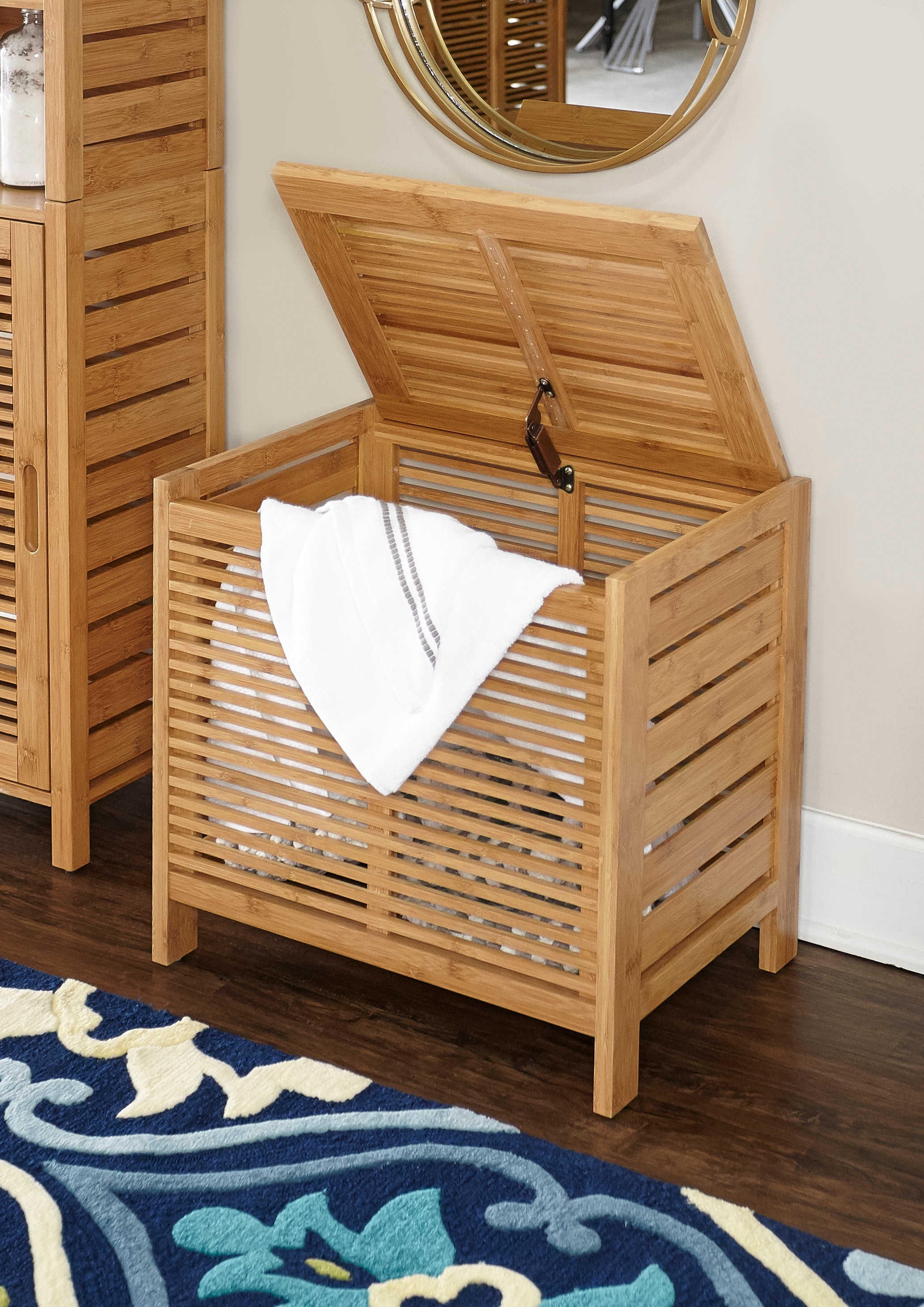 Linon Bracken Bamboo Hamper 21.75-in x 20.25-in x 15.2-in Natural Bamboo Wood Freestanding Linen Cabinet