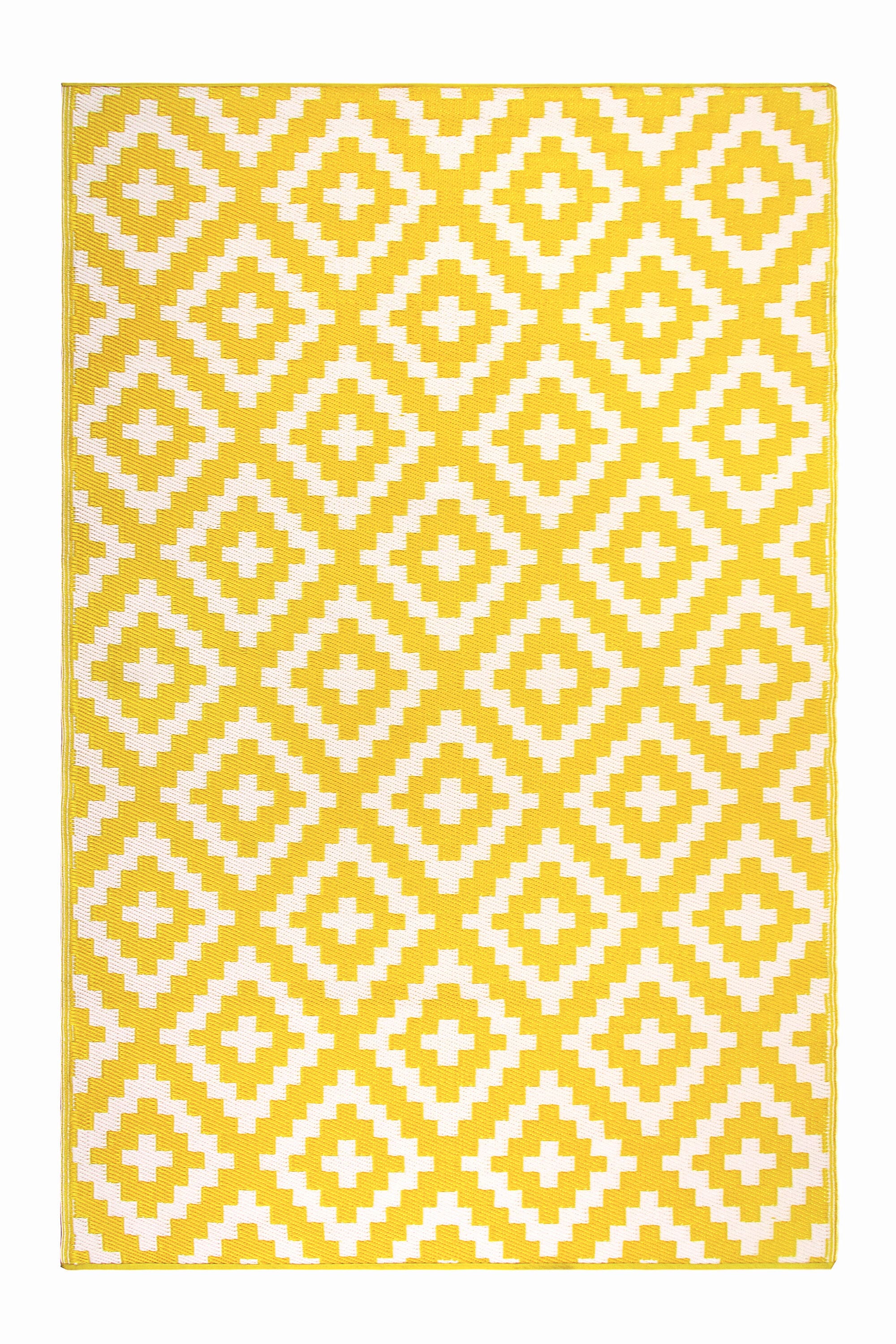 FH Home 657814893177 6 x 9 (ft) Flatweave Polypropylene Aztec - Yellow White Rectangular Indoor/Outdoor Geometric Mid-Century Modern Area rug
