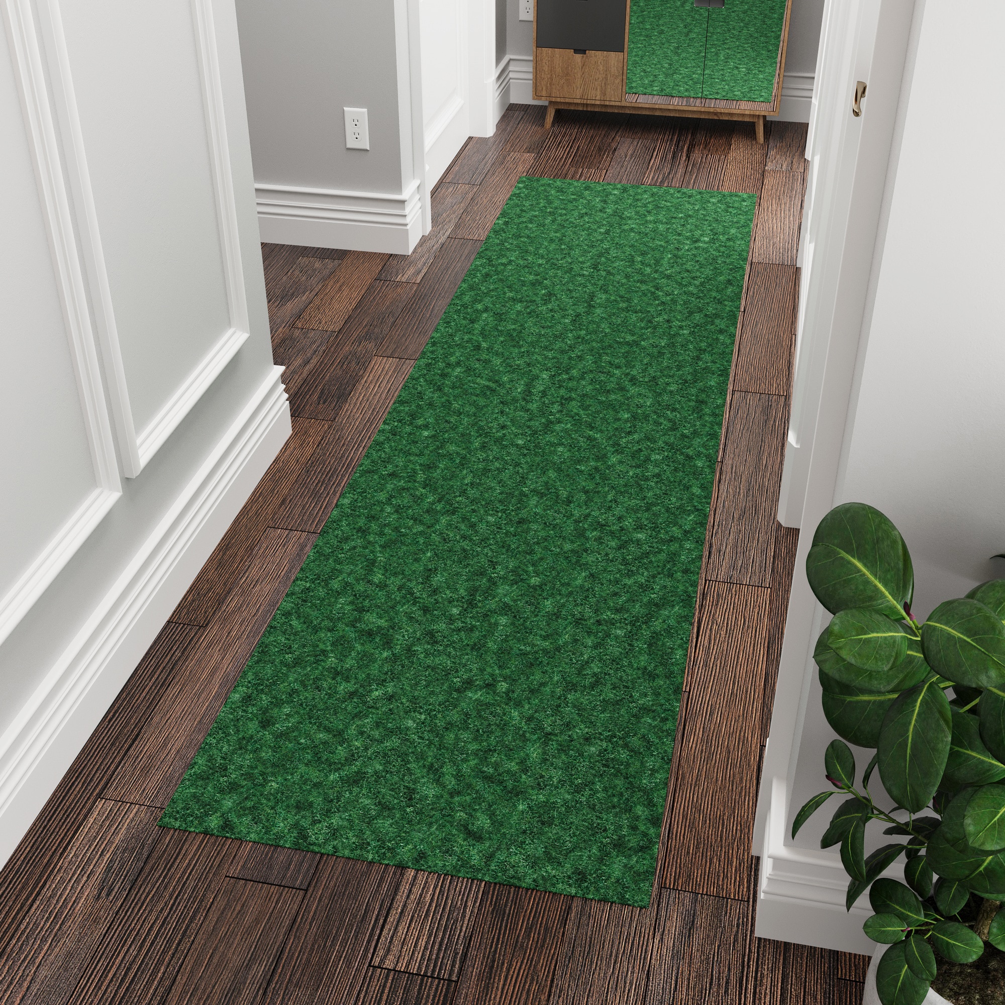 Ottomanson SRT755-7X4 Non-Slip Utility Rug For Patio 4 x 7 (ft) Loomed Polyester Green Rectangular Indoor/Outdoor Solid Industrial Area rug