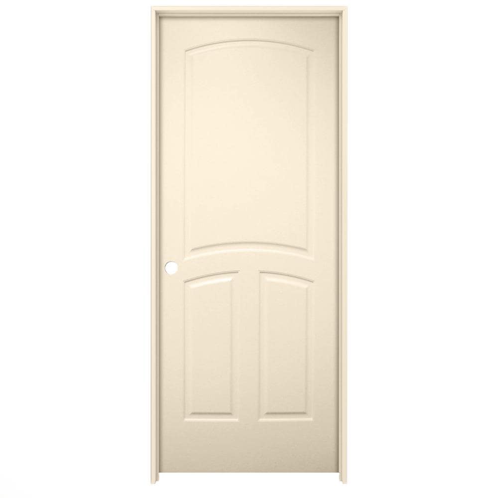 American Building Supply LO966357 32-in x 80-in Cream-n-Sugar Solid core 3-panel round top Right hand Smooth Prefinished MDF Flat Jamb Single Prehung Interior Door