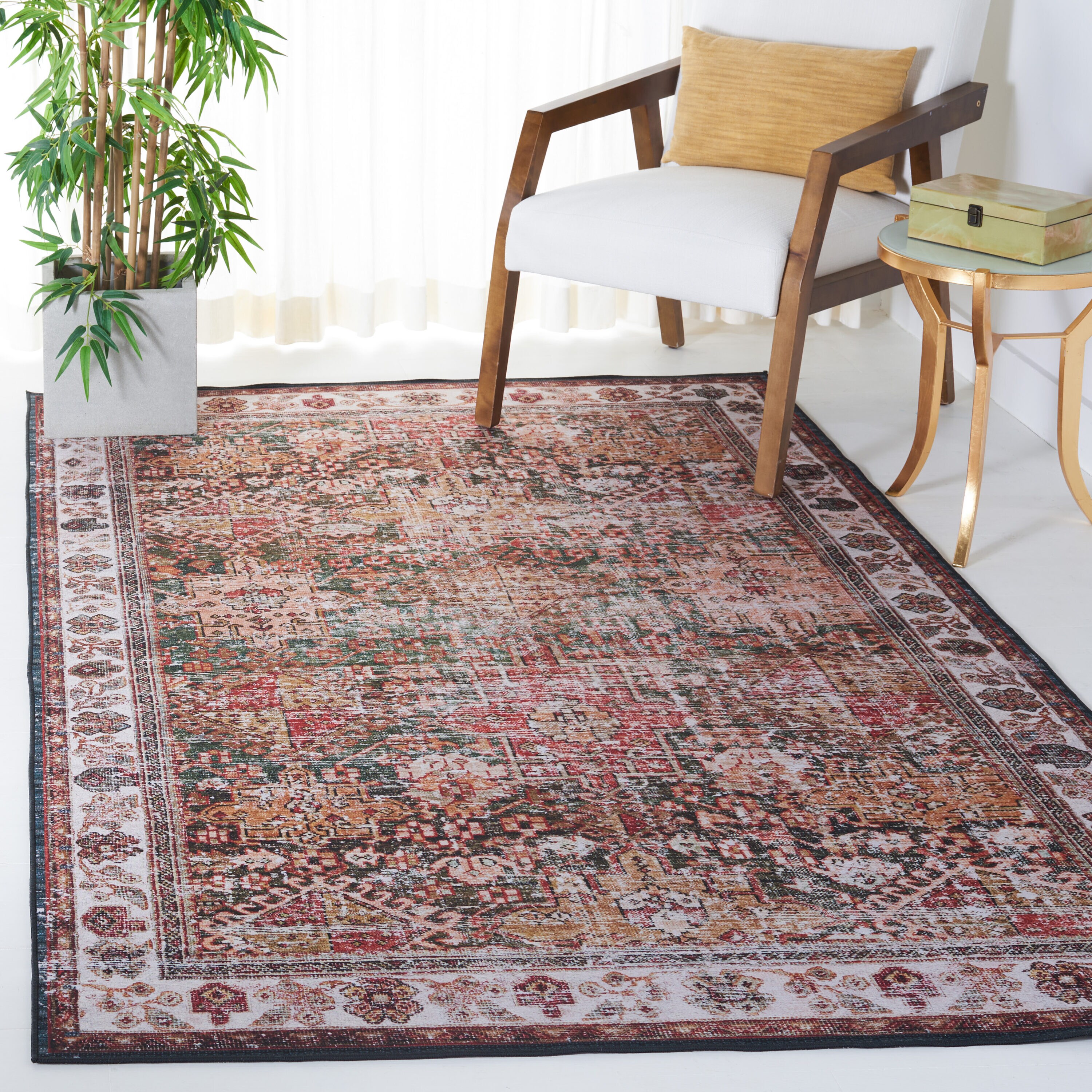 Safavieh TSN114A-8 Tucson 8 x 10 (ft) Loomed Polyester Ivory/Green Rectangular Indoor Border Machine washable Area rug