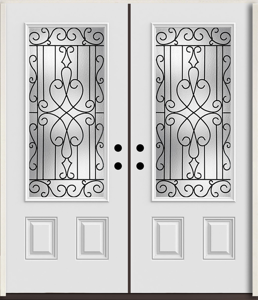 RELIABILT LO964137 Wyngate 72-in x 80-in x Fiberglass 3/4 lite Right-hand inswing Arctic White Paint Painted Prehung Double Front Door Insulating core