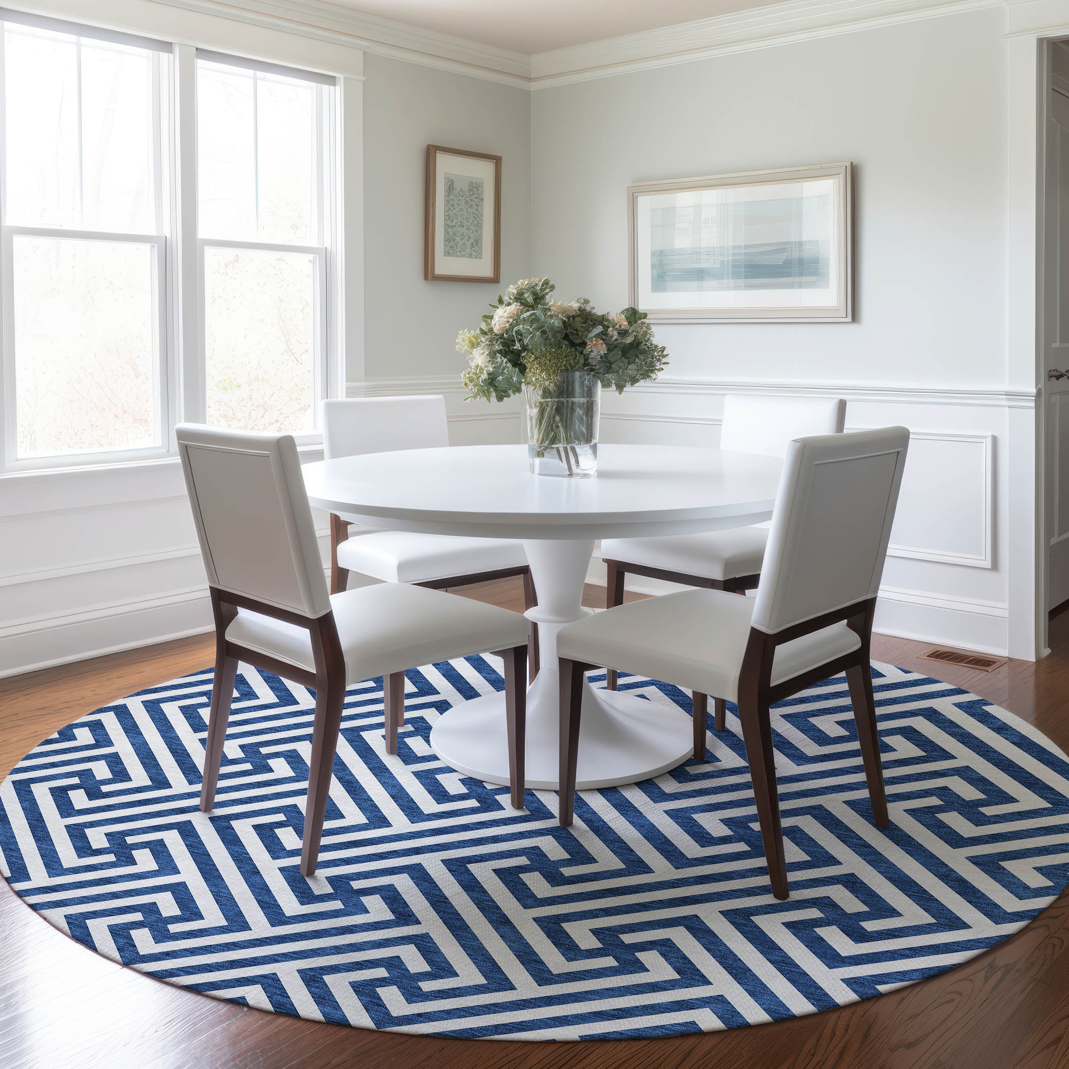 Addison Rugs ACN731BU8RO Chantille ACN731BU 8 x 8 (ft) Polyester Blue Round Indoor/Outdoor Geometric Machine washable Area rug