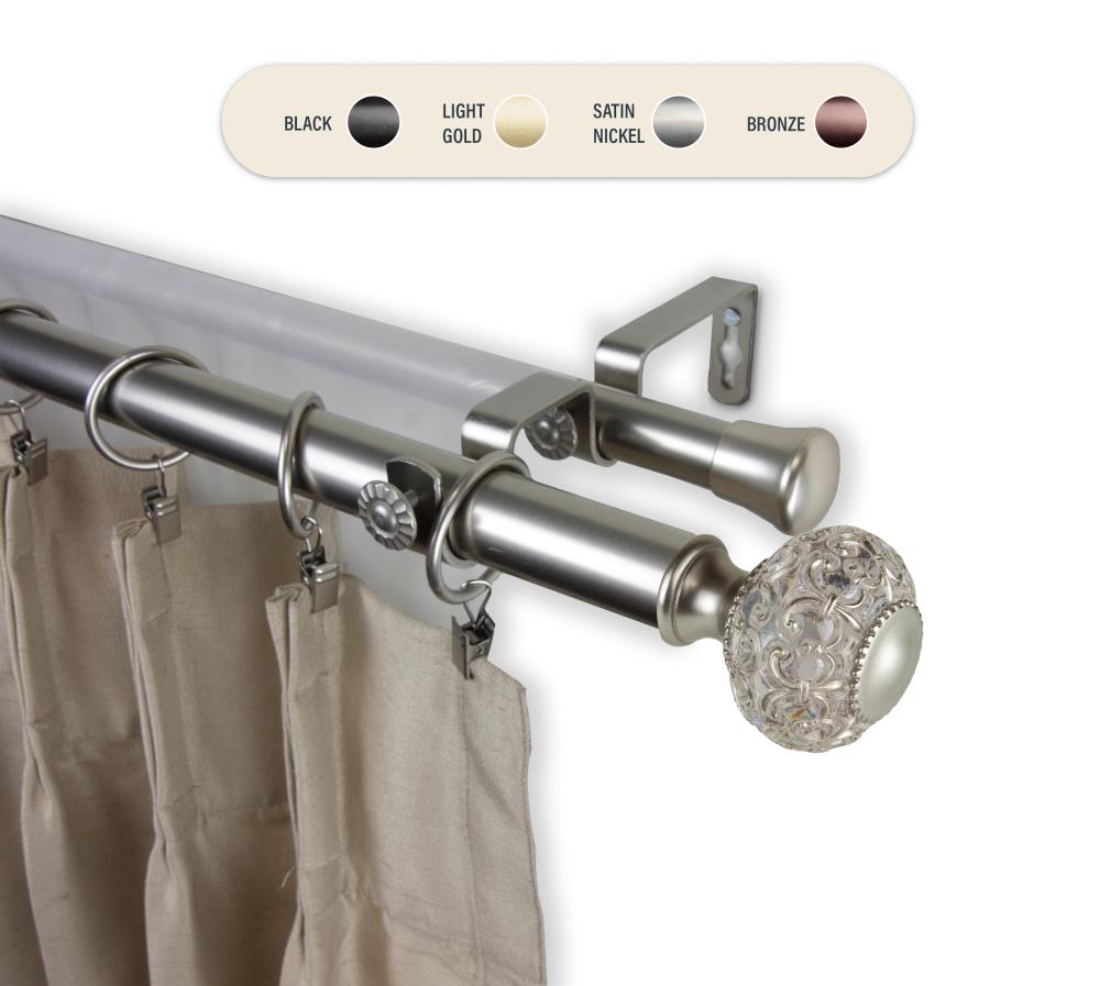 Hart & Harlow L100-60-665-D 1-in Francesca 66-in to 120-in Satin nickel Steel Double curtain rod with Finials